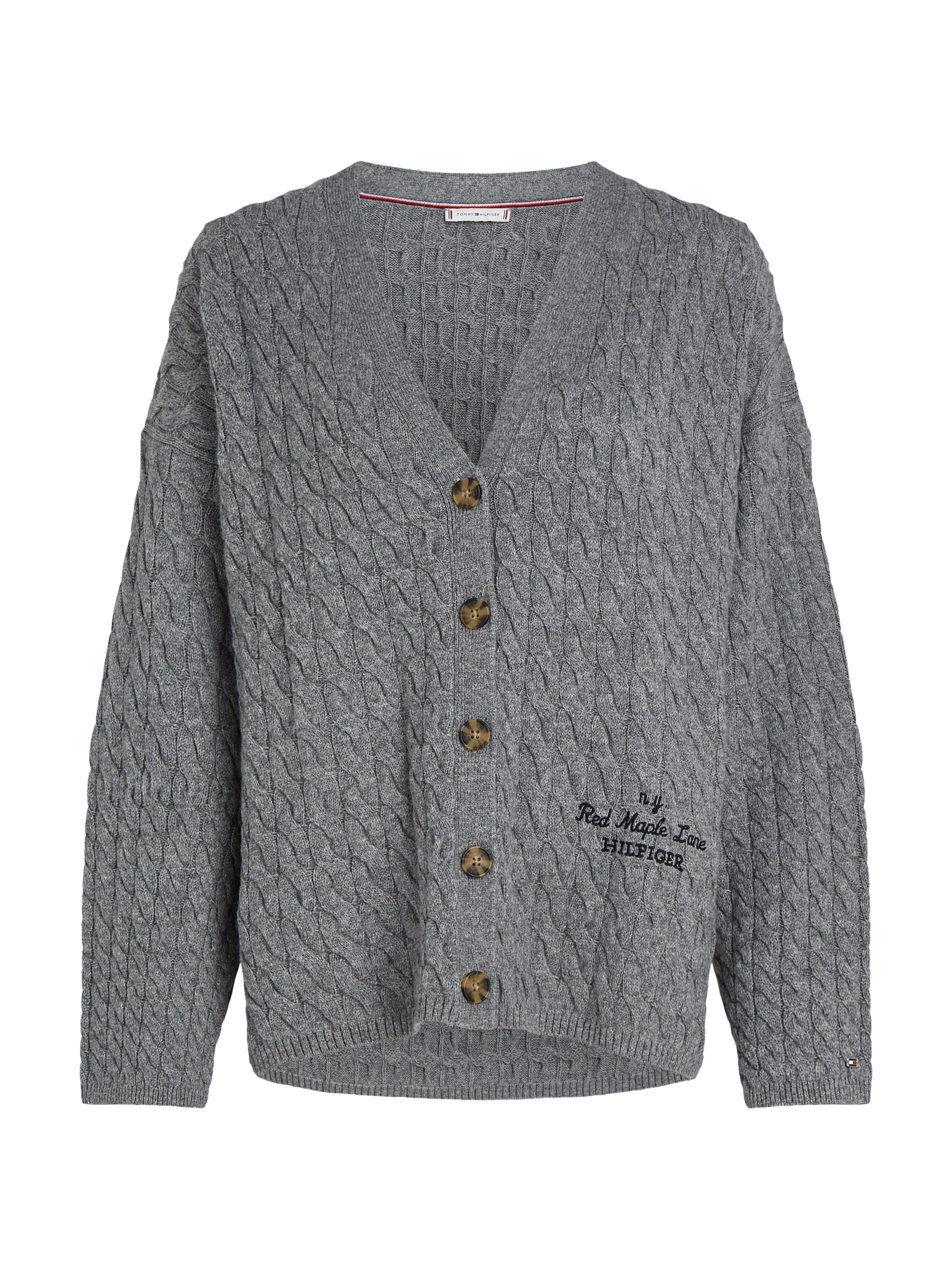 Tommy Hilfiger Strickjacke »WOOL BLEND CABLE V-NK CARDI«, mit Zopfmuster