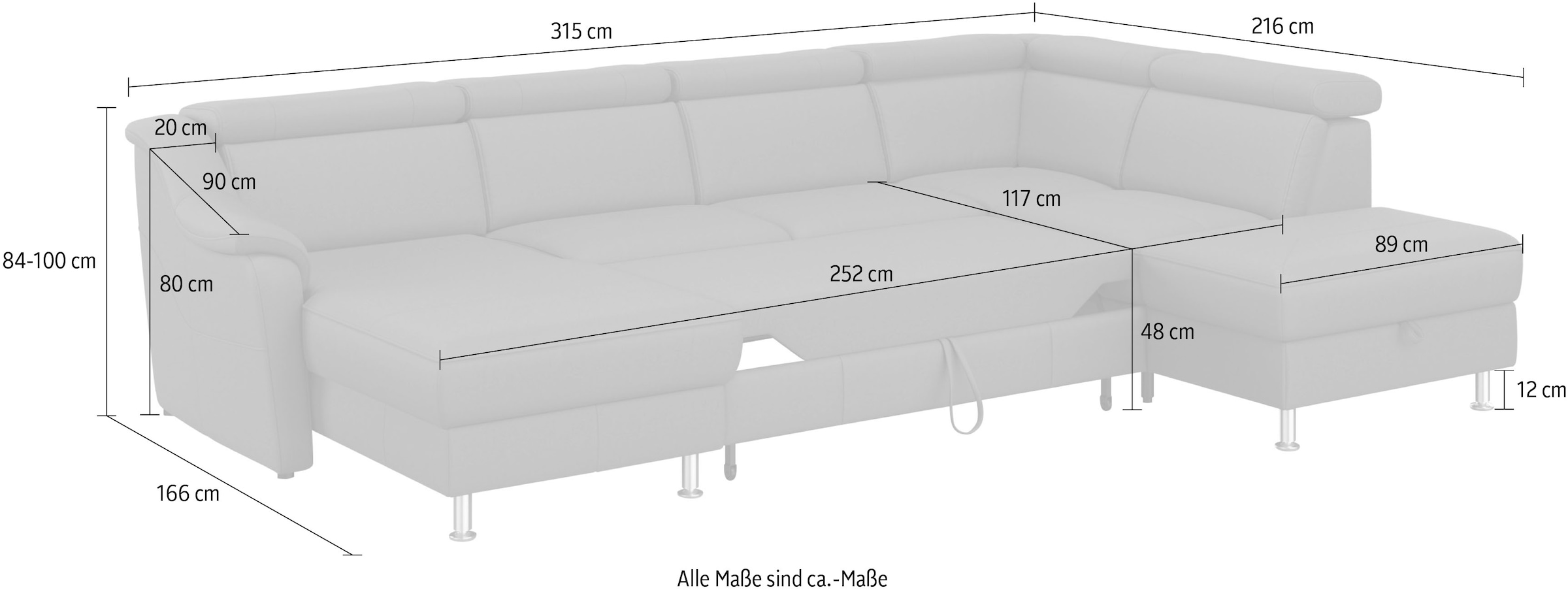 sit&more Wohnlandschaft »Freetown U-Form«, Kopfteilverstellung und Federkern, wahlweise mit Bettfunktion