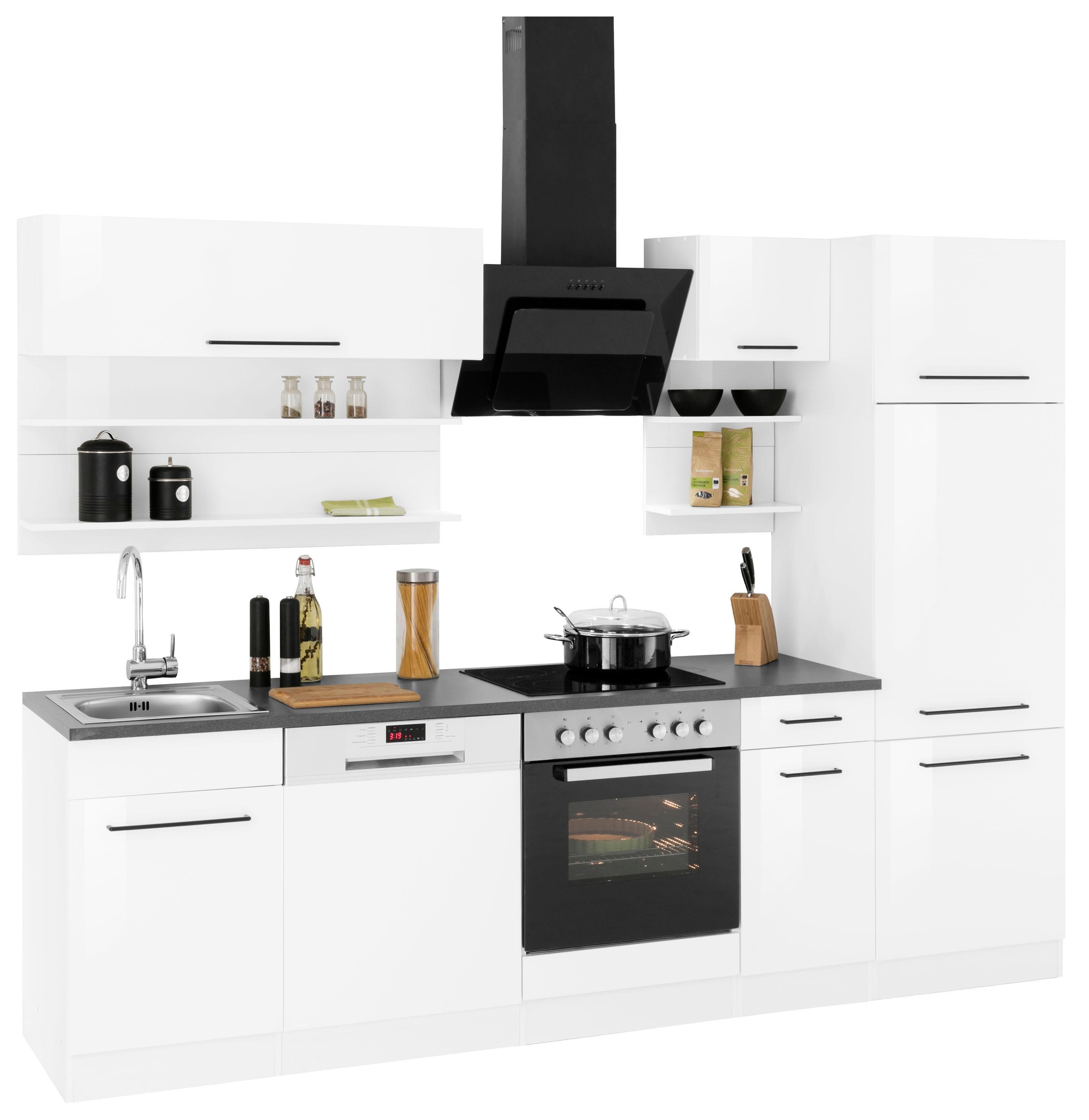 KOCHSTATION Küchenzeile »KS-Tulsa«, mit E-Geräten, Breite 270 cm, schwarze Metallgriffe, MDF Fronten