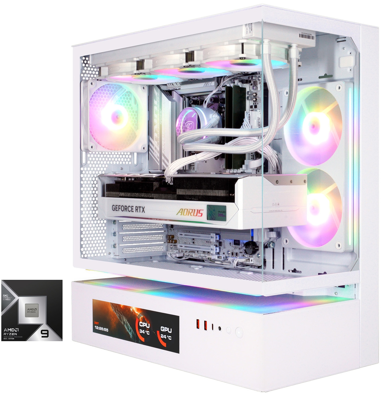 COUGAR Gaming-PC "CFV235 Vision WT 8128 AMD Ryzen 9 9950X3D 32GB DDR5 2TB SSD RTX 5090", weiß, Microsoft Windows 11 Home (64 Bit), 32 GB RAM 2.000 GB
