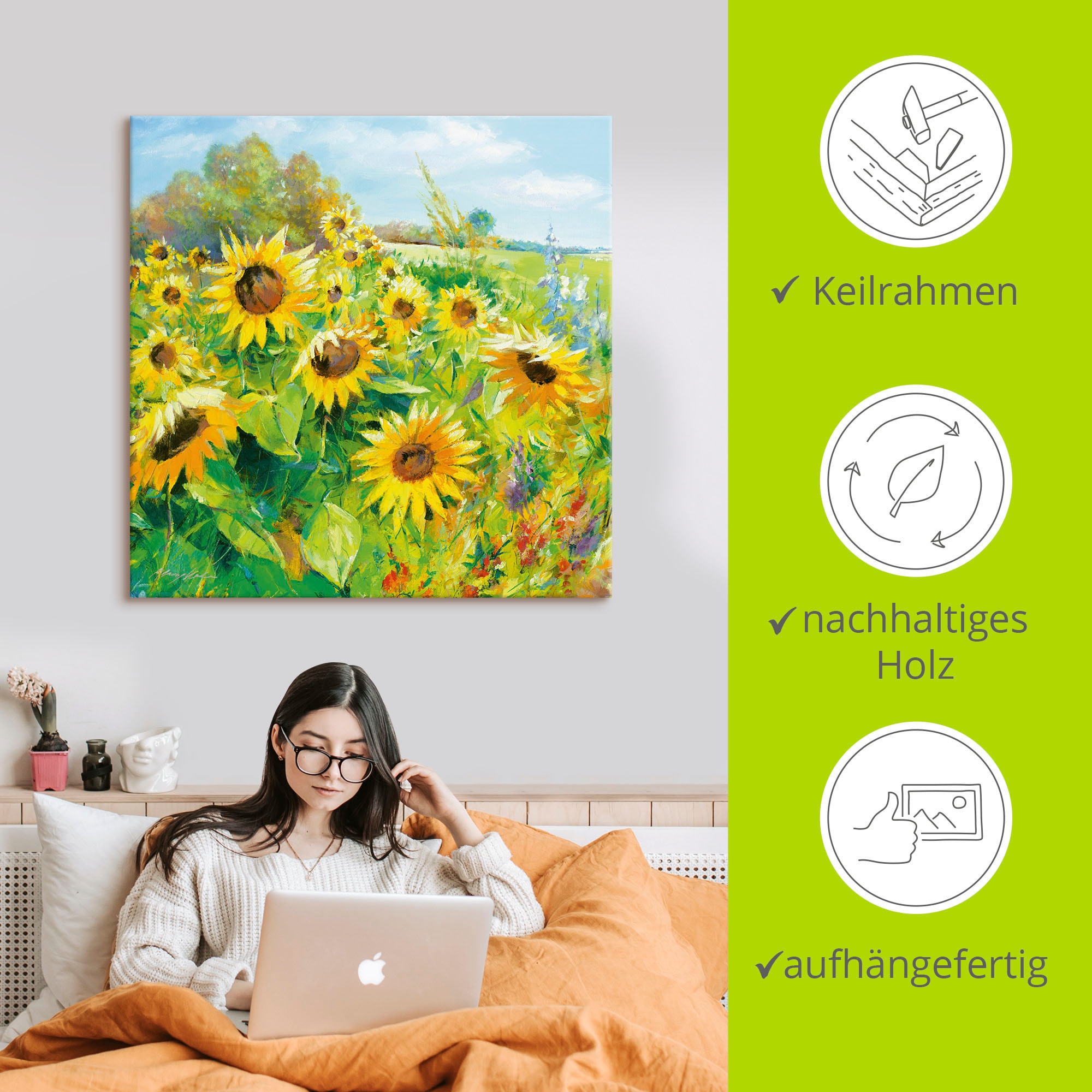 Artland Wandbild »Sommerwiese mit Sonnenblumen«, Blumenwiese, (1 St.), als Alubild, Outdoorbild, Leinwandbild, Poster, Wandaufkleber