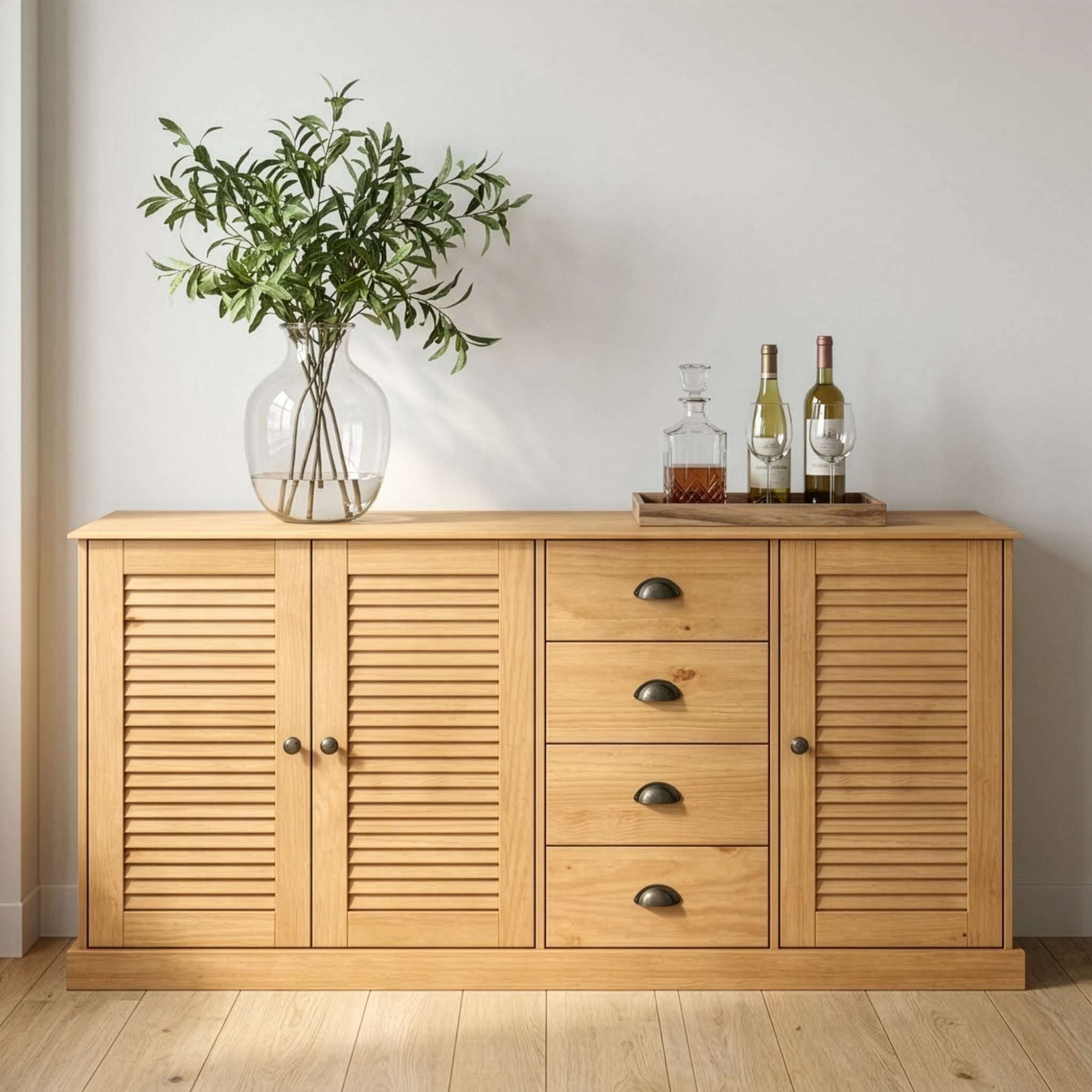 OTTO home Sideboard »Turia, mit Lamellentüren« Kommode aus massivem Kiefernholz, FSC®, 4 Schubkasten, Breite 166 cm