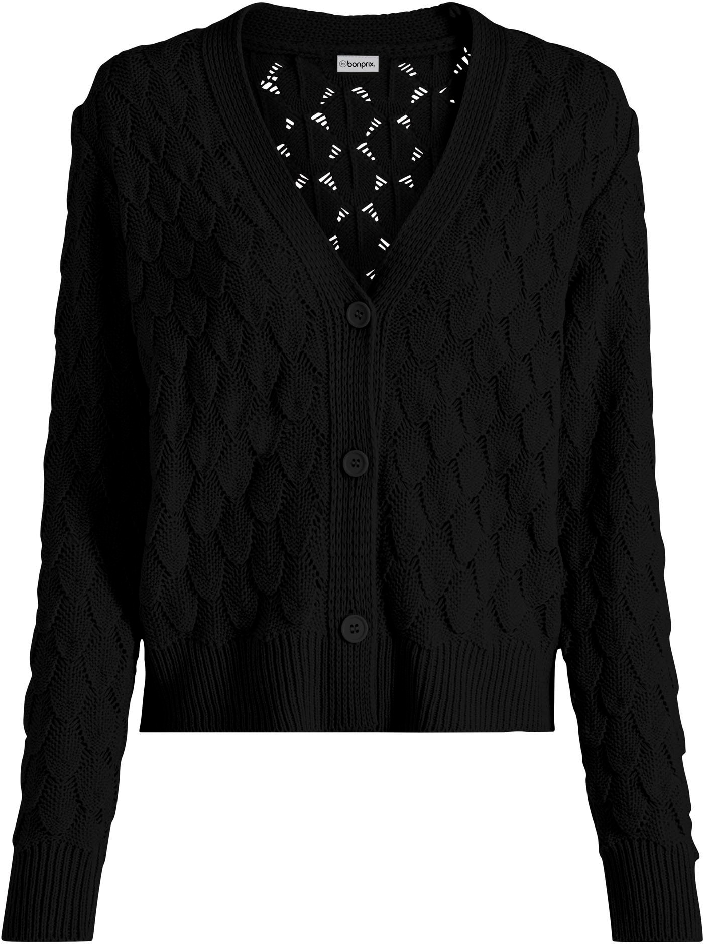 bonprix Ajourstrickjacke »Ajour-Strickjacke« lockere Passform, luftiges Strickmuster, unifarben, mit Knopfleiste