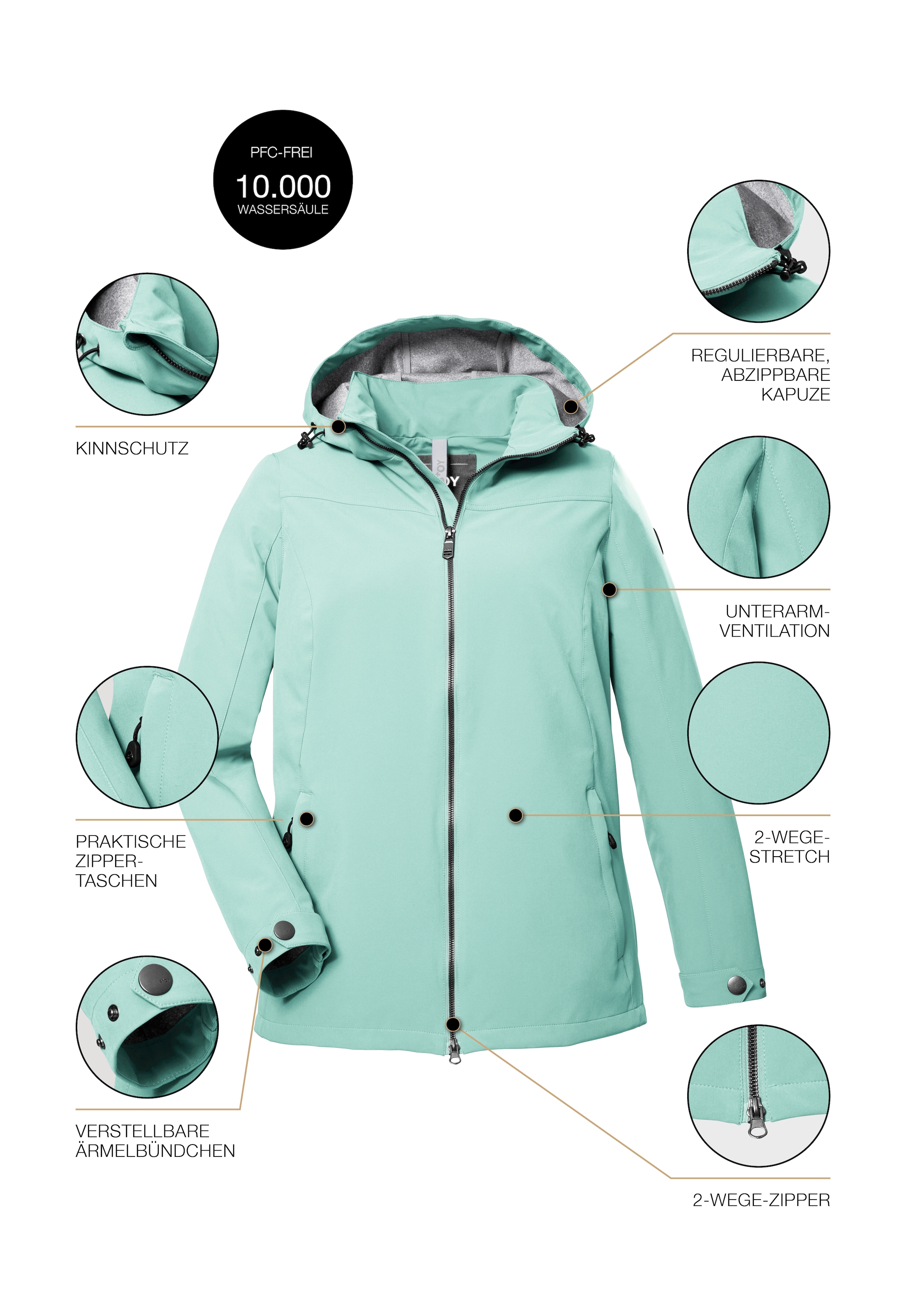 STOY Softshelljacke »STS 1 WMN SFTSHLL JCKT«, Damen Softshelljacke: wasserabweisend, winddicht, atmungsaktiv