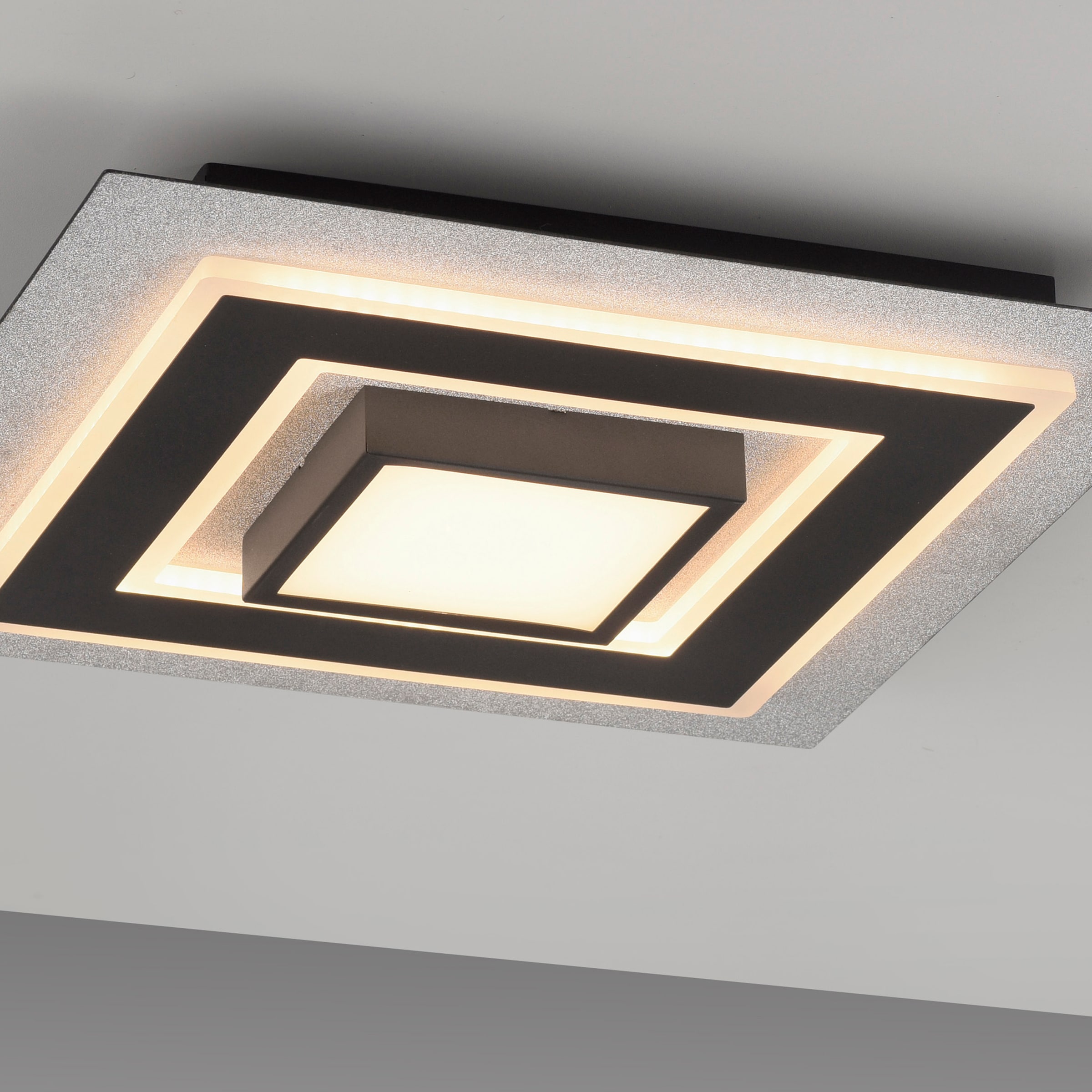 JUST LIGHT LED Deckenleuchte »Deckenleuchte CICHIO« LED-Board 1 Stk. Silber mit Glitzereffekt, schwarz matt strukturiert und schwarz-chrom