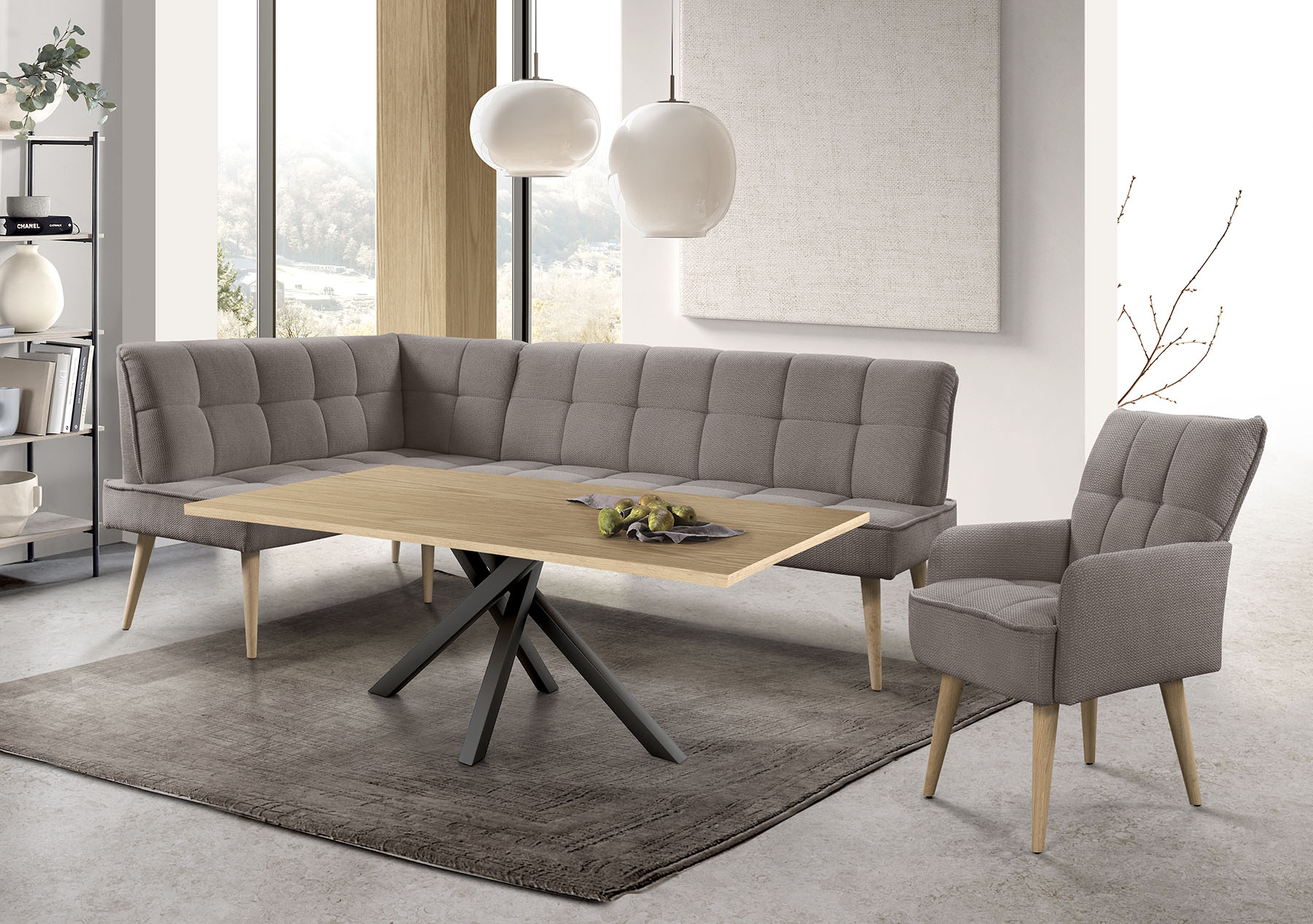 exxpo - sofa fashion Eckbank "Latte" moderne Sitz- und Rückensteppung, bequem und elegant, hoher Holzfuß