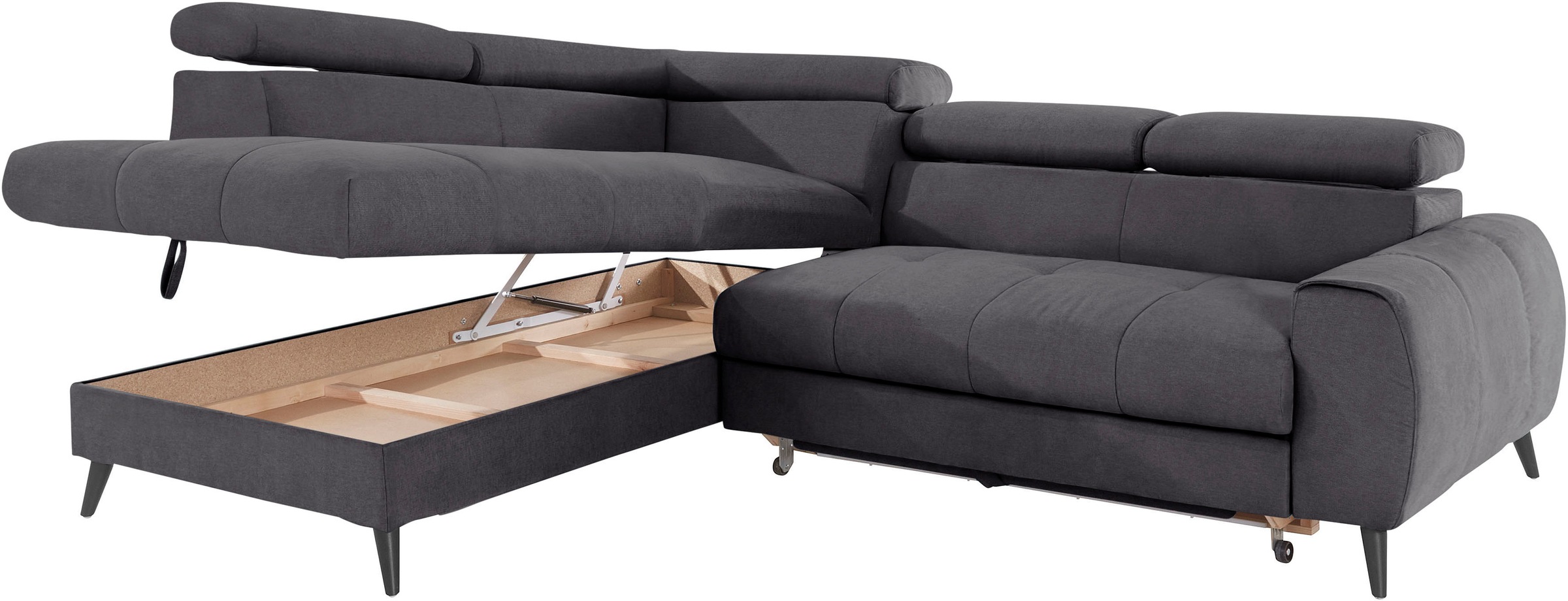 COTTA Ecksofa »Mia L-Form mit 3 Zierkissen«, wahlweise mit Bettfunktion, Bettkasten, Beleuchtung & Wireless-Charger