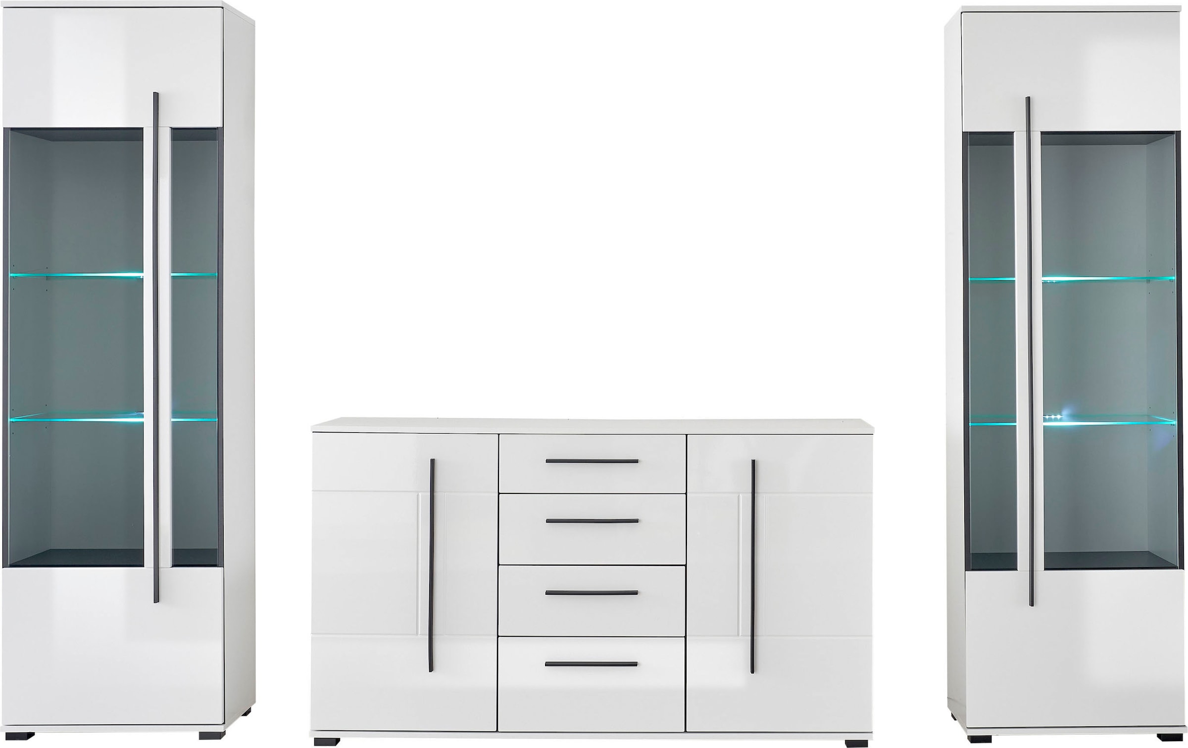 INOSIGN Wohnwand »Cantara, moderne Anbauwand, Wohnzimmer-Set, in Eiche Evoke oder Weiß«, (Set), enthält zwei Vitrinen und ein Sideboard