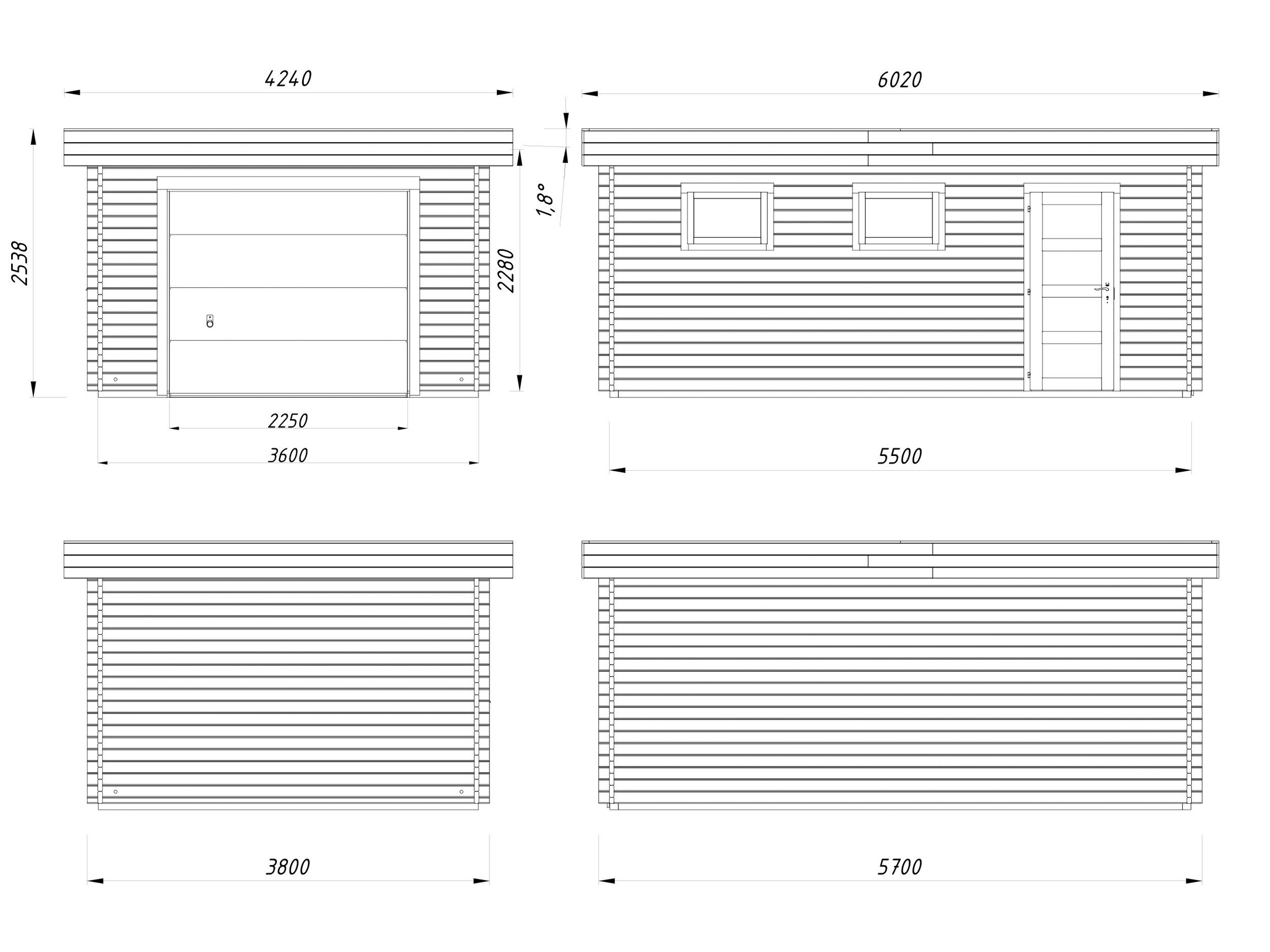 Palmako Garage »Rasmus, mit Sektionaltor« BxTxH: 420x598x253 cm