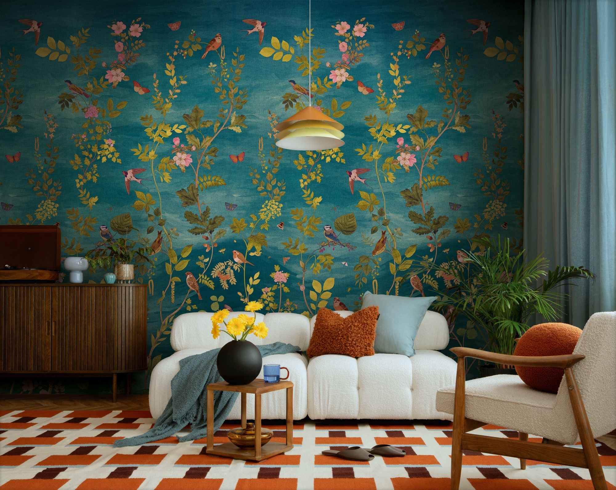 living walls Vliestapete »Vibes & Styles Florentina – Botanical Birds Fototapete« floral leicht strukturiert Naturdesign mit filigranen Ranken, Vögeln und lebendiger Tiefe