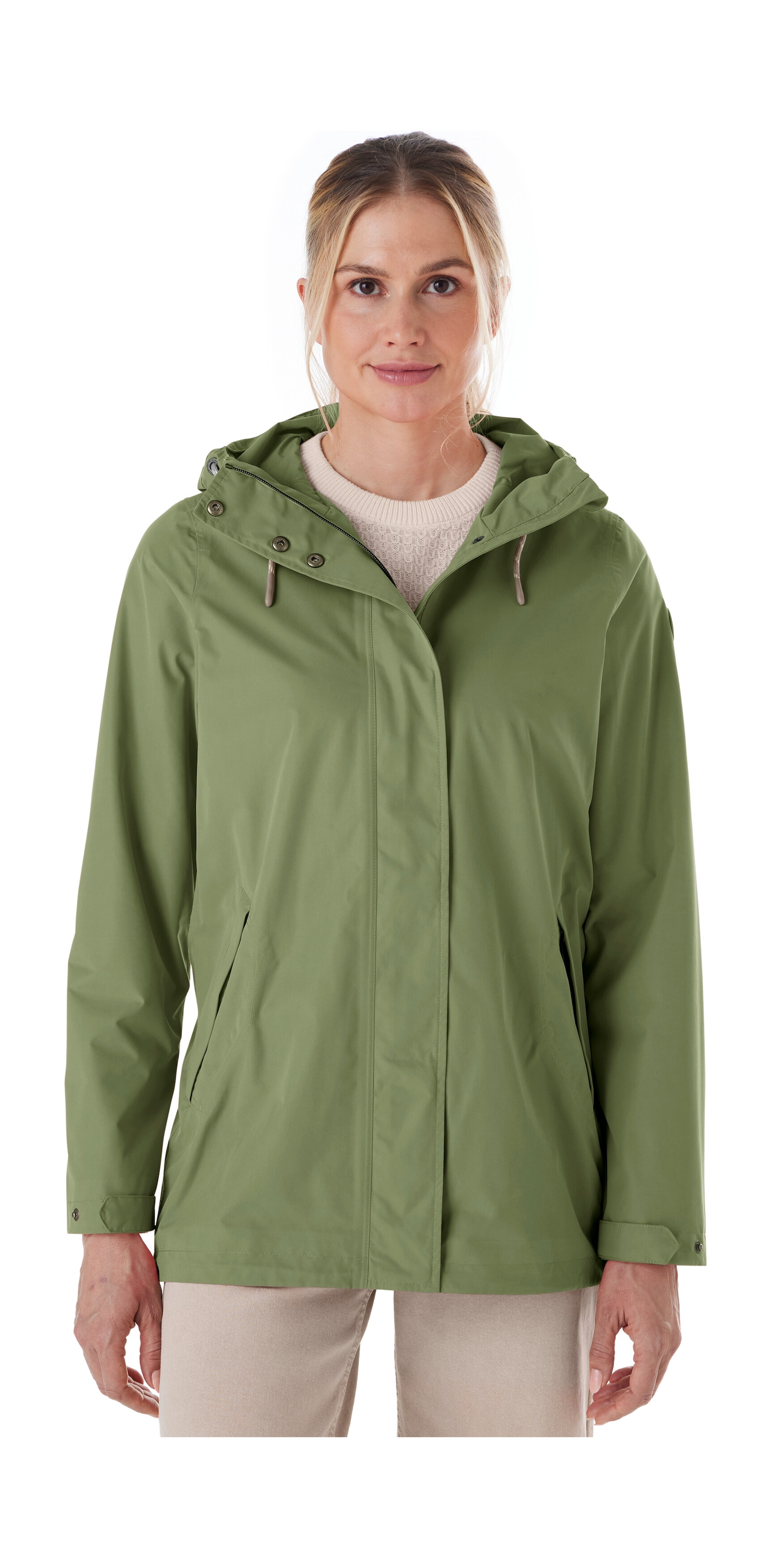Funktionsjacke "Damen Funktionsjacke OOGS 1", Damen, Gr. 50, grün (olivgrün), Obermaterial: 100% Polyester;Futter: 100% Polyester, G.I.G.A. DX BY KILLTEC, Jacken Funktionsjacke, Wasserdichte Damenjacke, regulierbar, Teflon EcoElite™-Imprägnierung