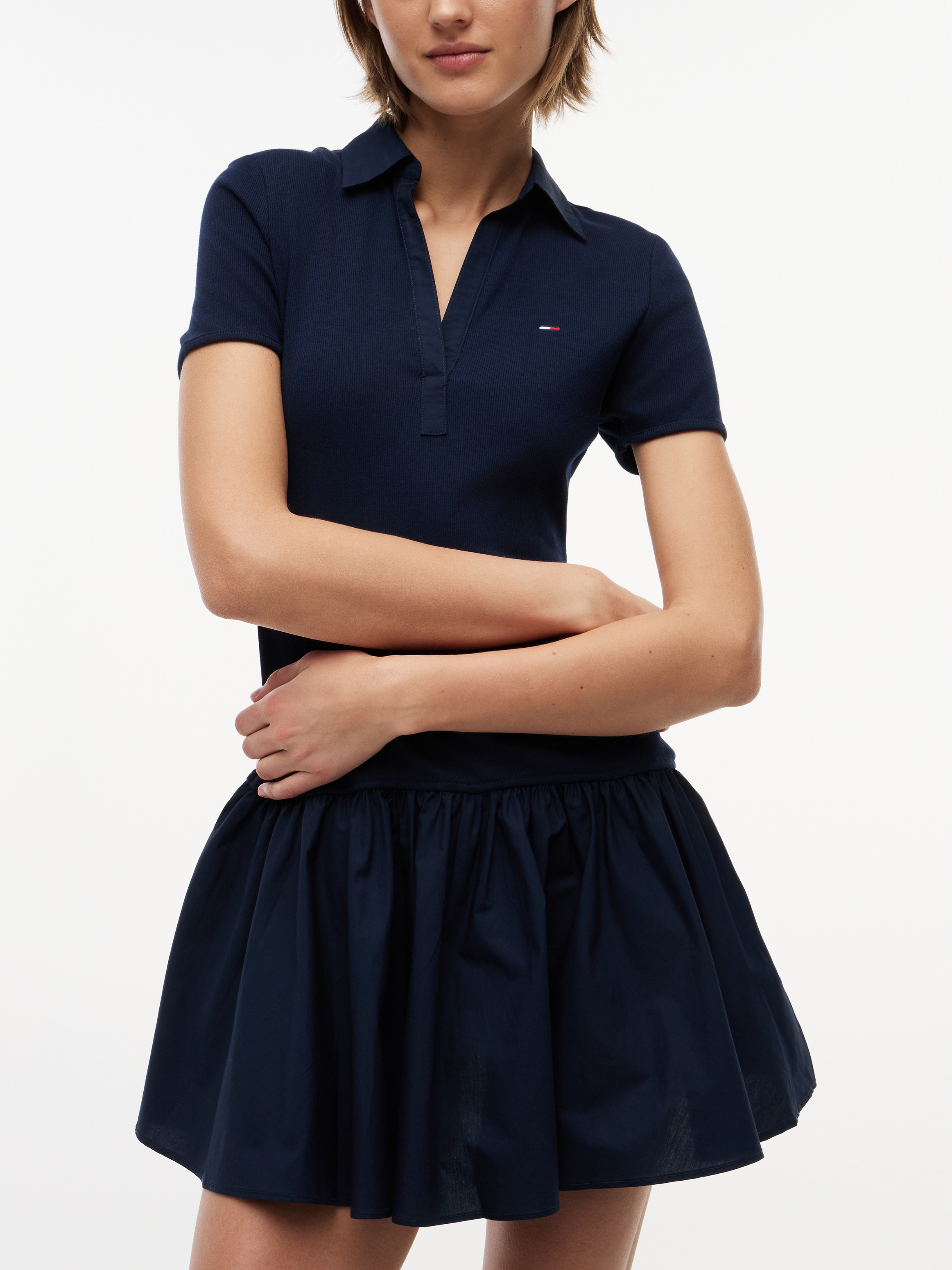 Tommy Jeans Polokleid "TJW RIB POPLIN POLO DRESS EXT" mit gerippter Struktur, Slim Fit in Mini-Länge