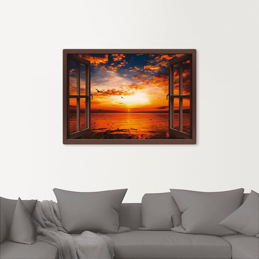 Artland Wandbild »Fensterblick Sonnenuntergang am Strand«, Fensterblick, (1 St.)