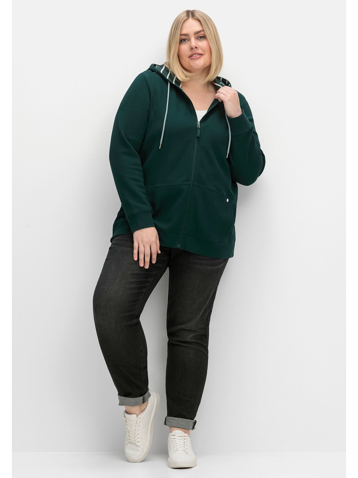 | Sheego bestellen Waffelpiqué aus Größen«, BAUR online Sweatjacke Kapuze, »Große mit