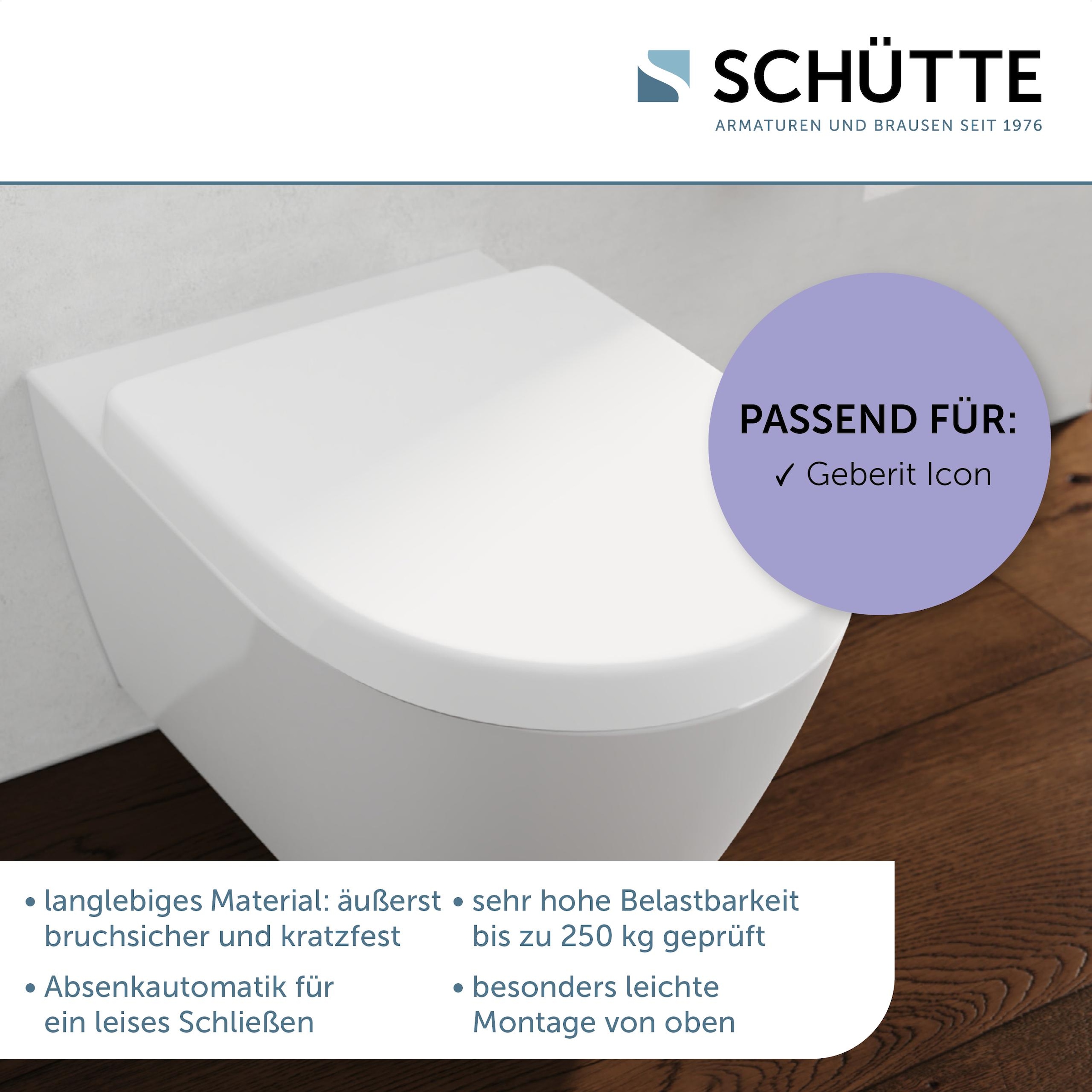 Schütte WC-Sitz »Duroplast, WHITE D-Form PRO 7«, (WC-Sitz, Befestigungsmaterial, Montageanleitung), mit Absenkautomatik und Schnellverschluss