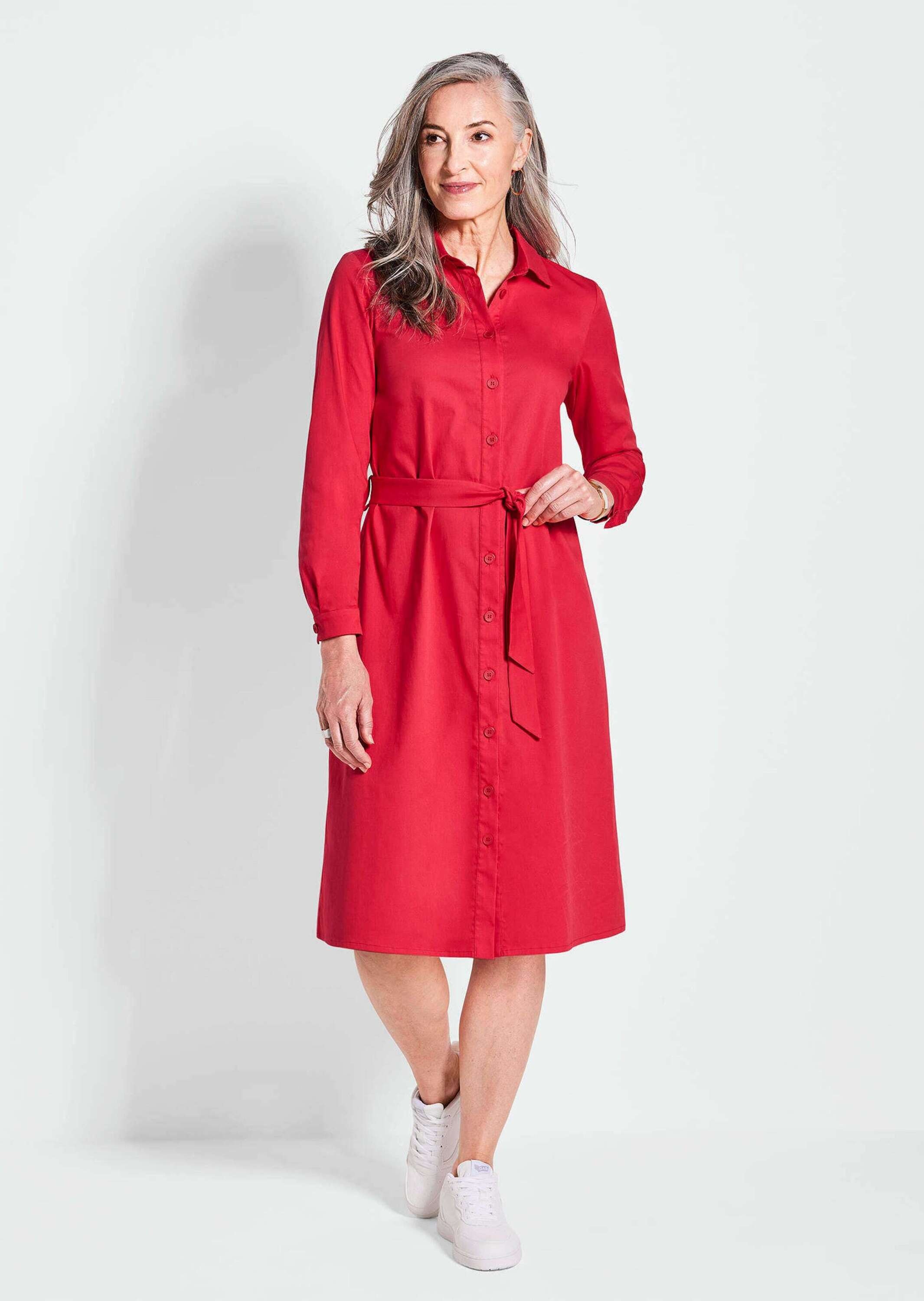 GOLDNER Sommerkleid "Kurzgröße Elegantes Hemdblusenkleid mit Bindegürtel" günstig online kaufen