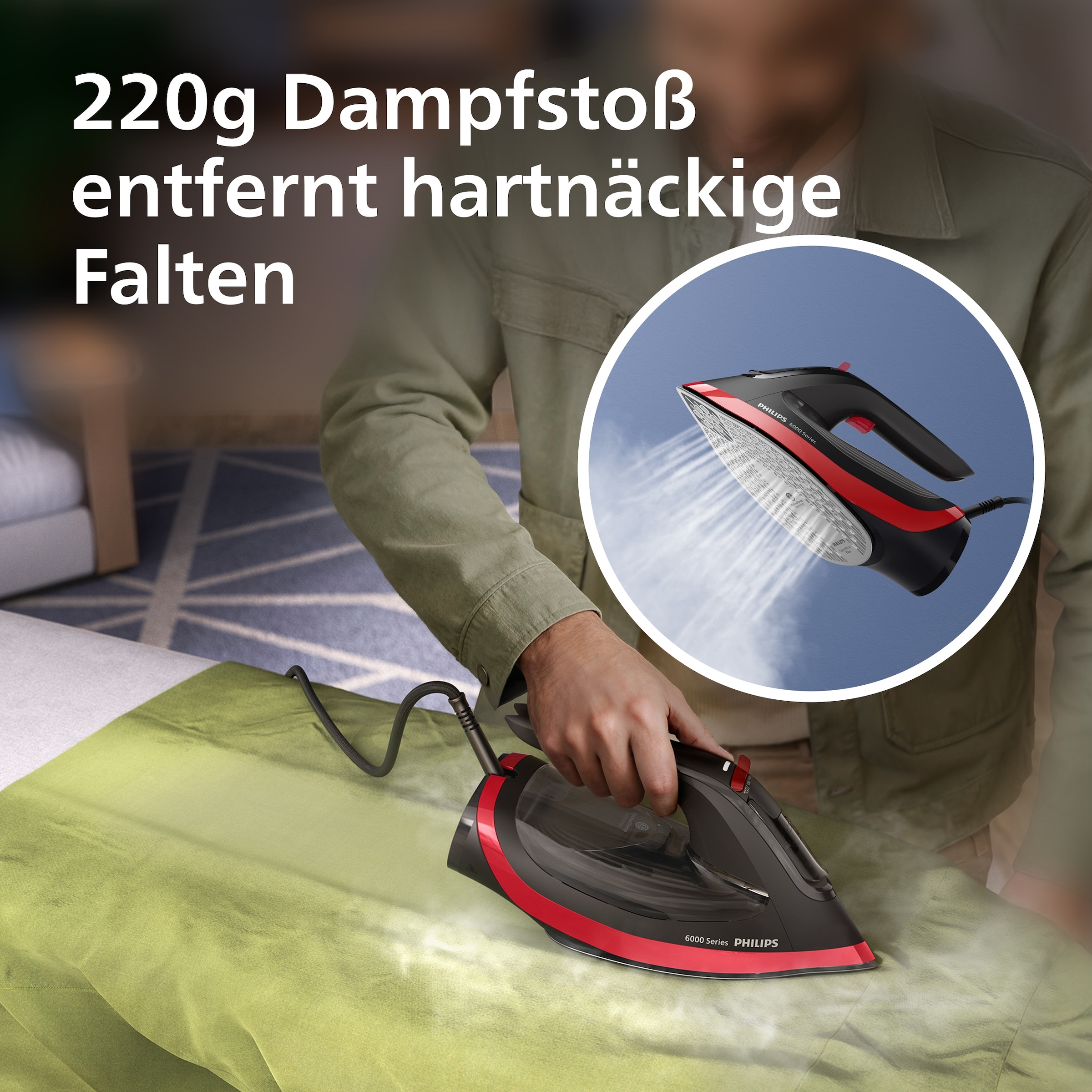 Philips Dampfbügeleisen »DST6130/40 6000 Series High-End mit 4 Dampfeinstellungen« 2800 W 2600 W, SteamGlide Plus, mit 300 ml Wassertank und 220 g Dampfstoß