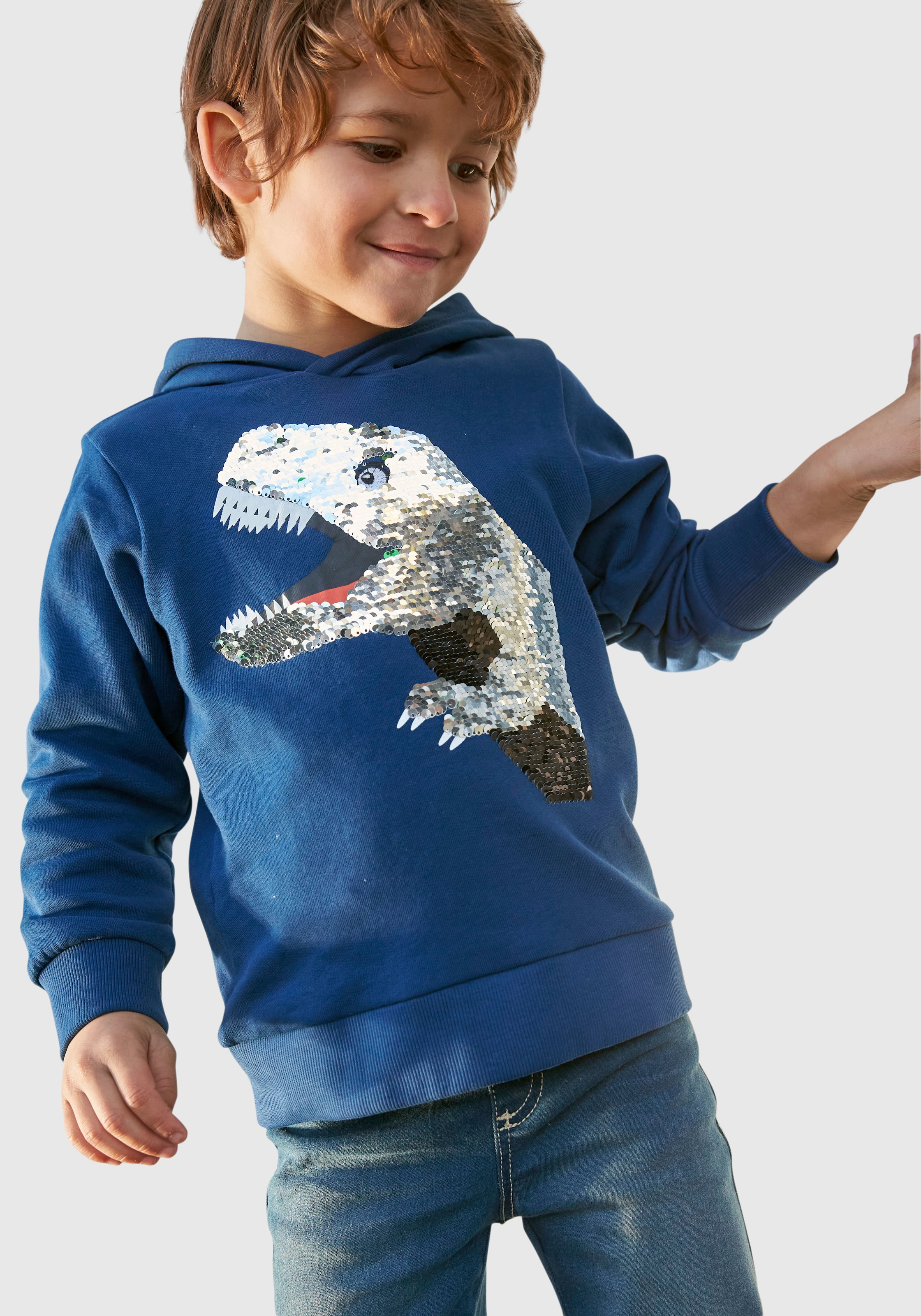 | Dino »mit KIDSWORLD Kapuzensweatshirt Wendepailletten« BAUR tollem aus