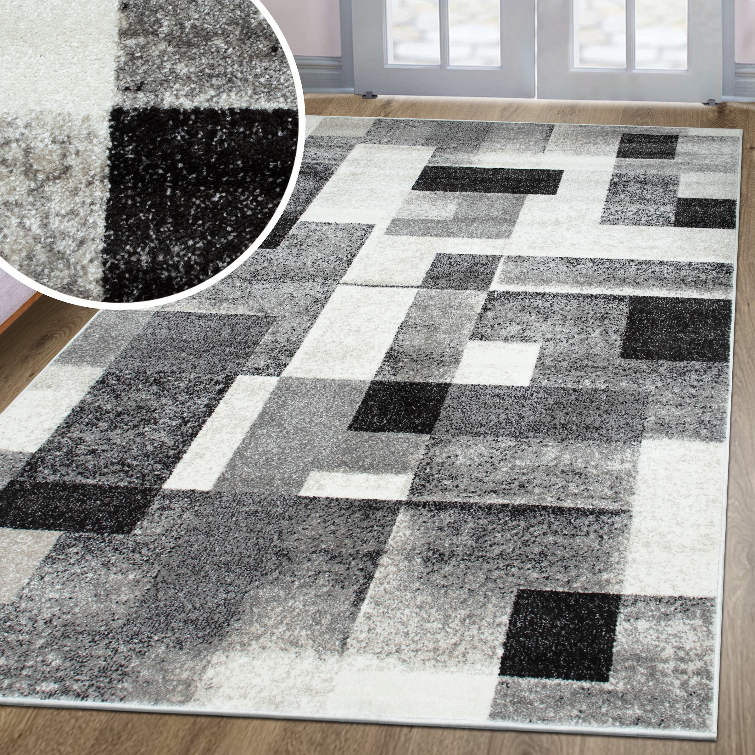 OTTO home Teppich »Corine« rechteckig 9 mm Höhe mit besonders weichem Flor, Kurzflor, modernes Karo-Design,