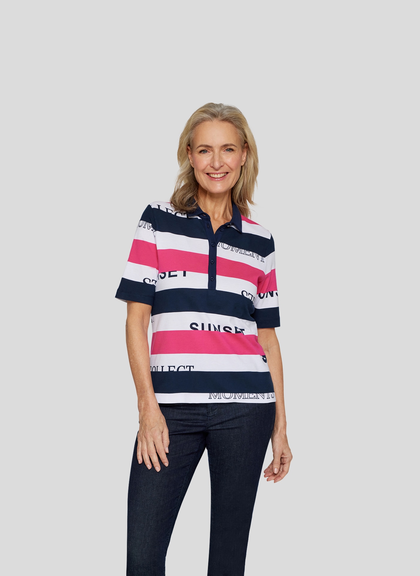 Rabe Print-Shirt "Rabe Poloshirt mit sportivem Streifenmuster und Schriftzü günstig online kaufen