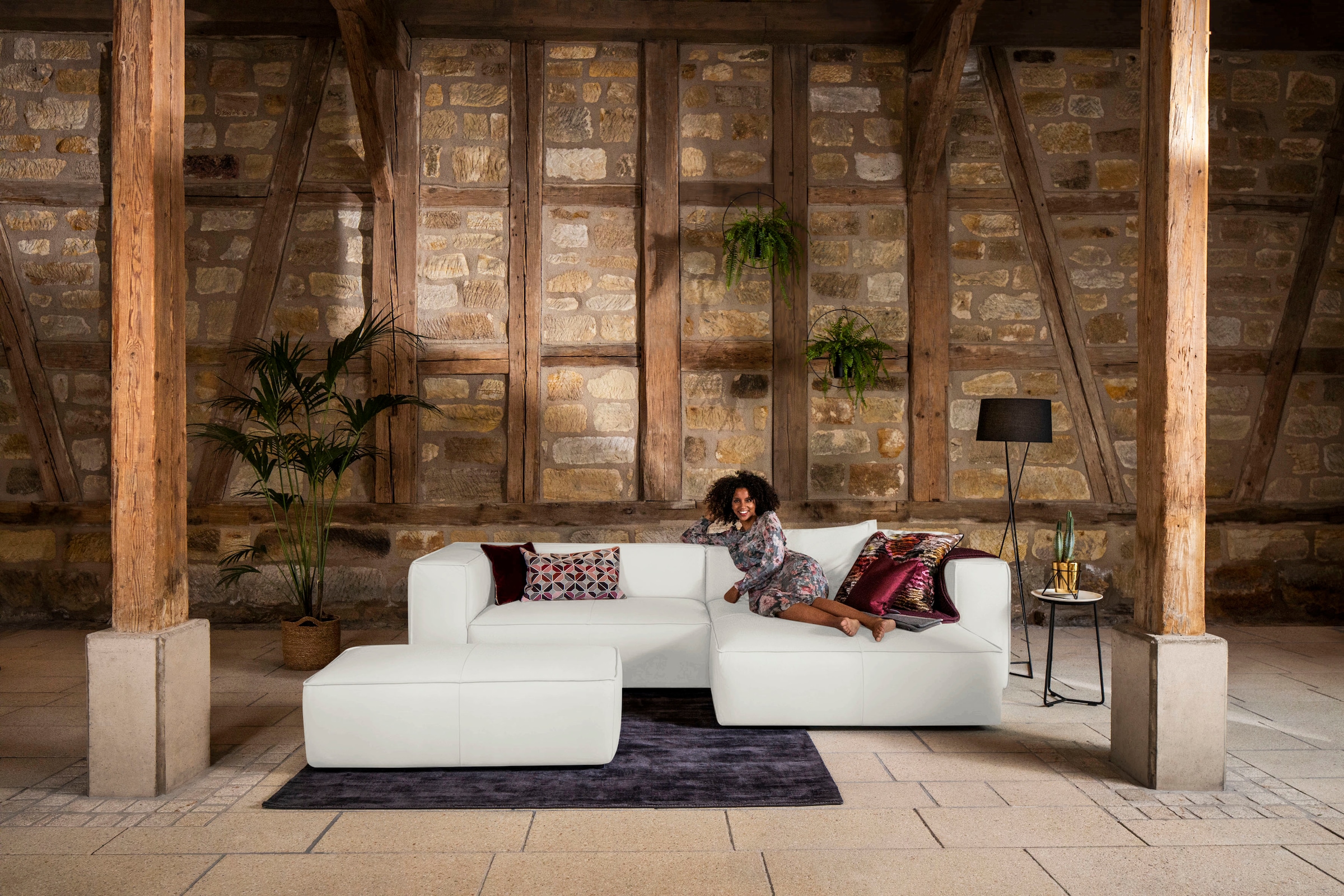 W.SCHILLIG Ecksofa "around-the-block Mega-Sofa & Hocker, viel Platz, Breite 300cm, L-Form" inklusive Hocker, mit eleganter Biese, mit Federkern