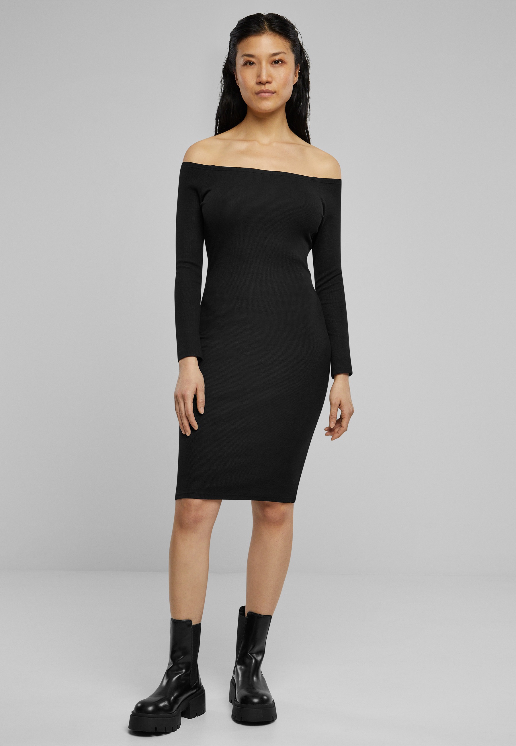 URBAN CLASSICS Shirtkleid »Urban Classics Damen Ladies Off Shoulder Longsleeve Rib Dress« 1 Stk. tlg.