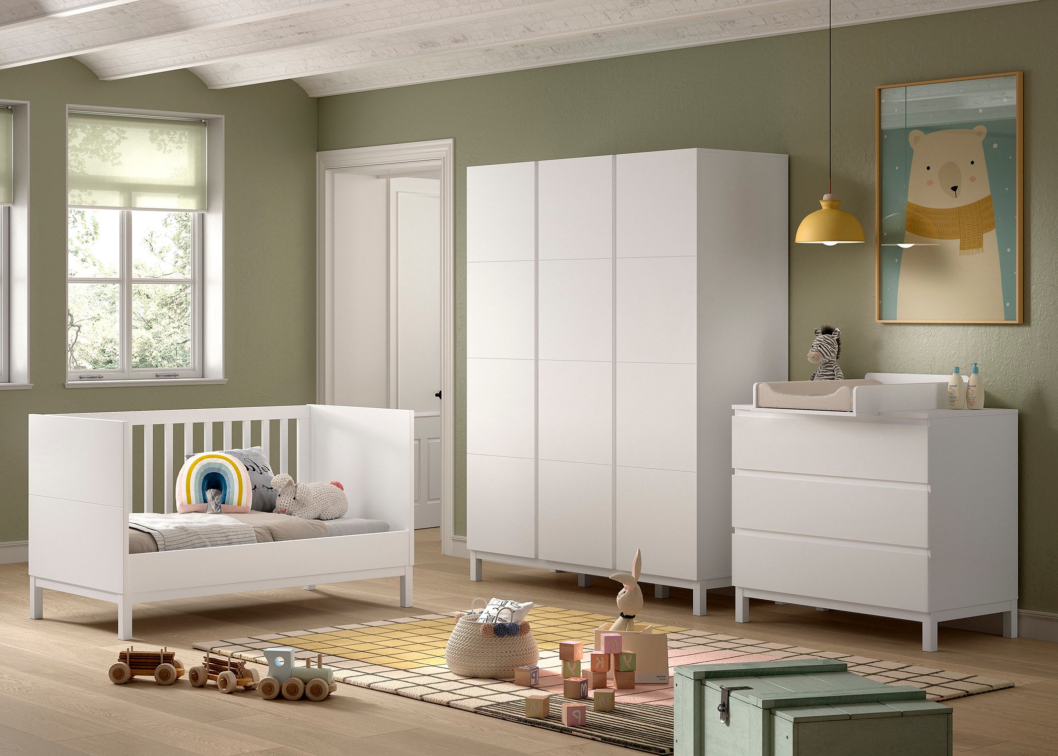Vipack Babymöbel-Set »Set best. aus Babybett 70/140, Kommode 3 Schubladen, Wickelaufsatz«, (3 tlg.), in gradlinigem Design, pflegeleichte lackierte Oberfläche in Weiß
