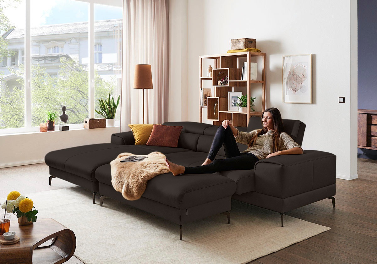 W.SCHILLIG Ecksofa »piedroo, Designsofa mit tollem Sitzkomfort, elegant und bequem, L-Form«, Kopfteilverstellung, wahlweise mit Sitztiefenverstellung, Breite 303cm