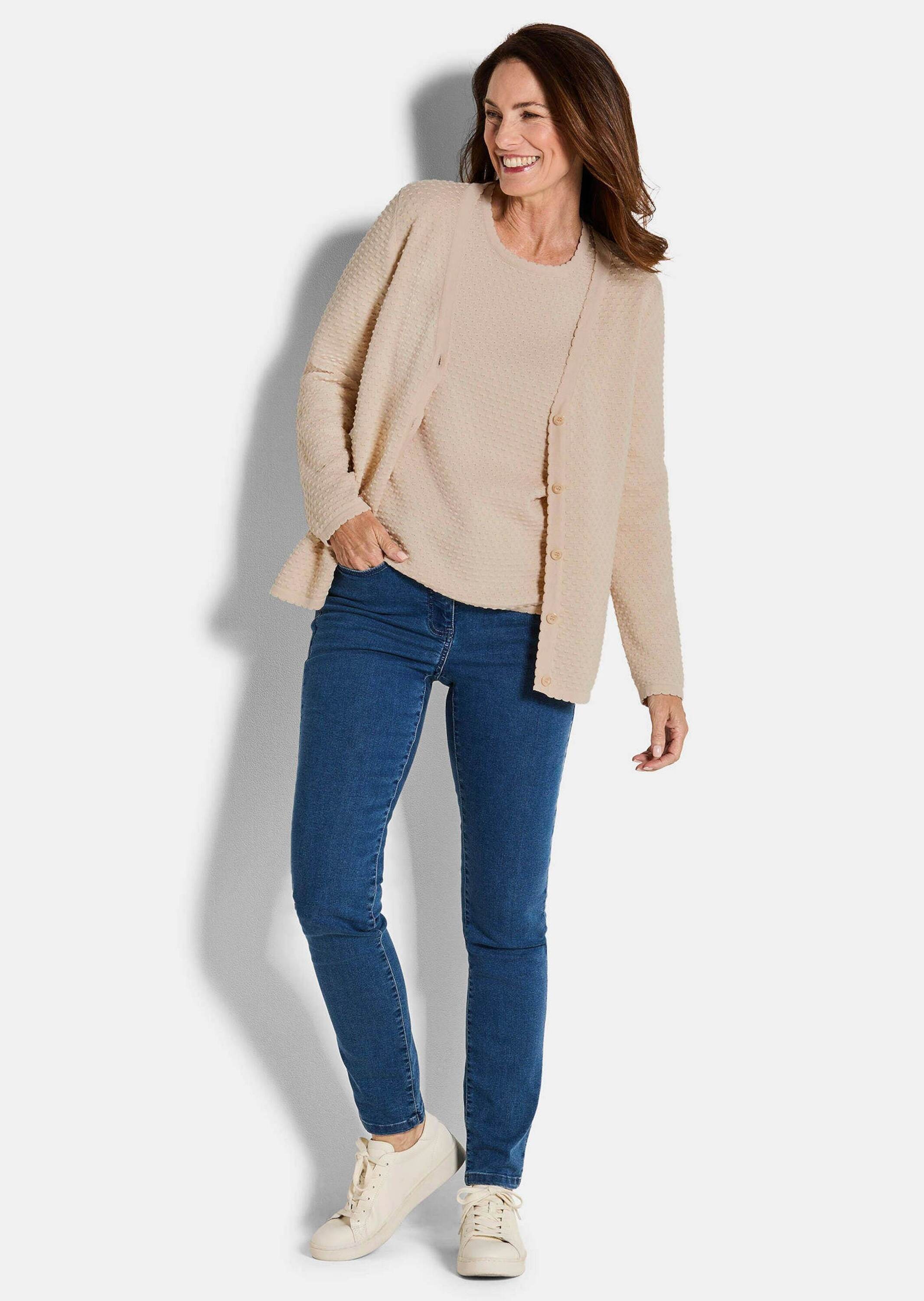 GOLDNER Strickjacke "Kurzgröße Baumwoll-Feinstrickjacke, Langarm" Pünktchen günstig online kaufen