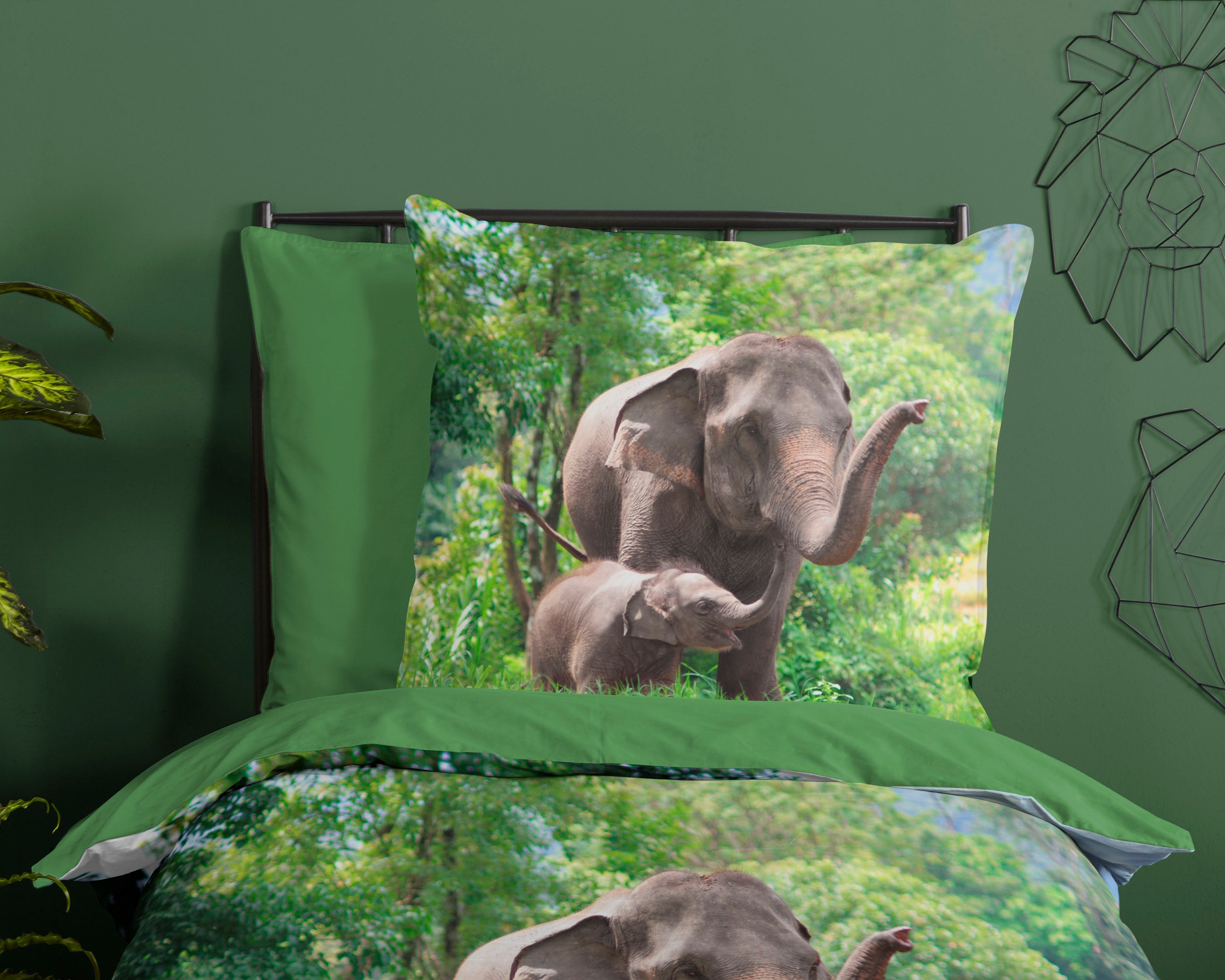 Thumbnail - good morning Kinderbettwäsche "Elephants" 2 Stk. tlg. Baumwolle, 135x200, Reißverschluss, Wendeoptik, Kind, Elefant, Grü...