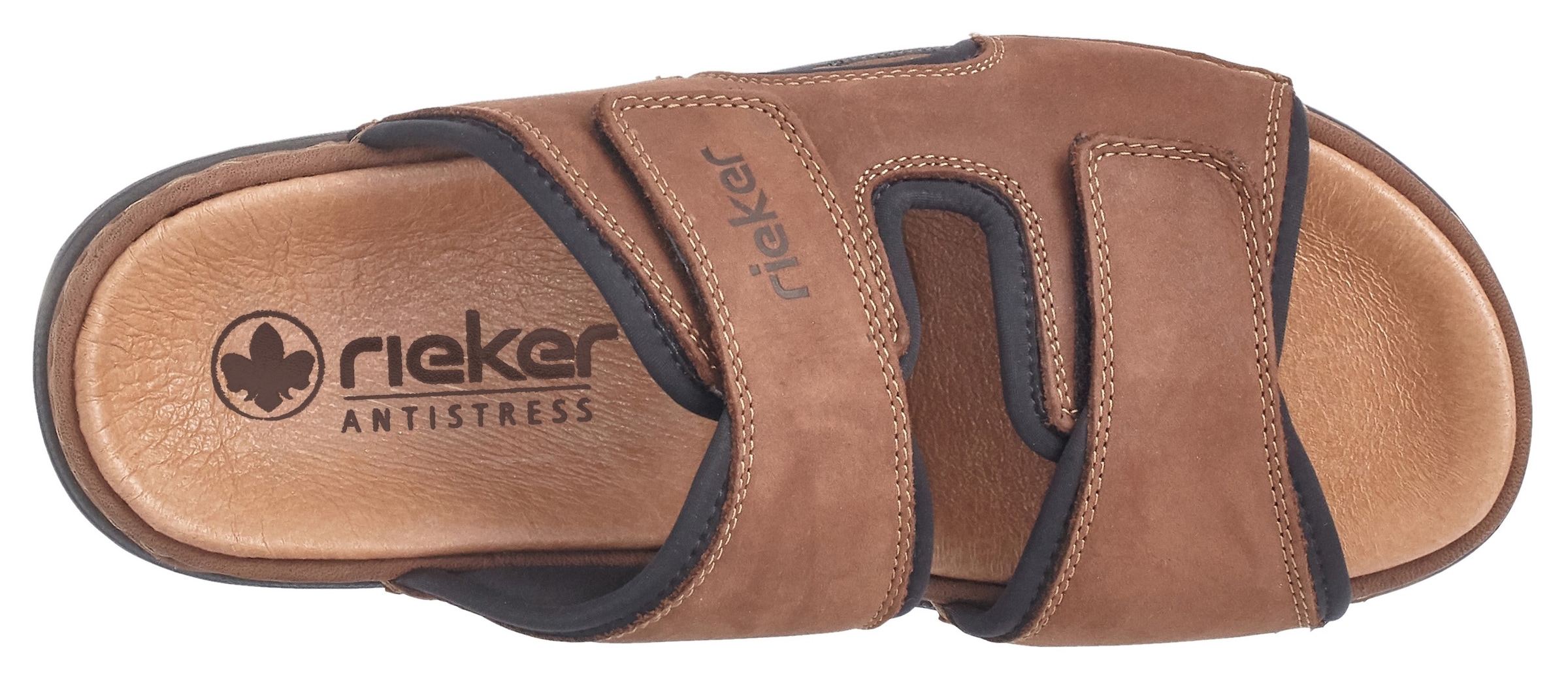 Rieker Pantolette, Hausschuh, Sommerschuh, Urlaubschuh mit dezentem Logoschriftzug