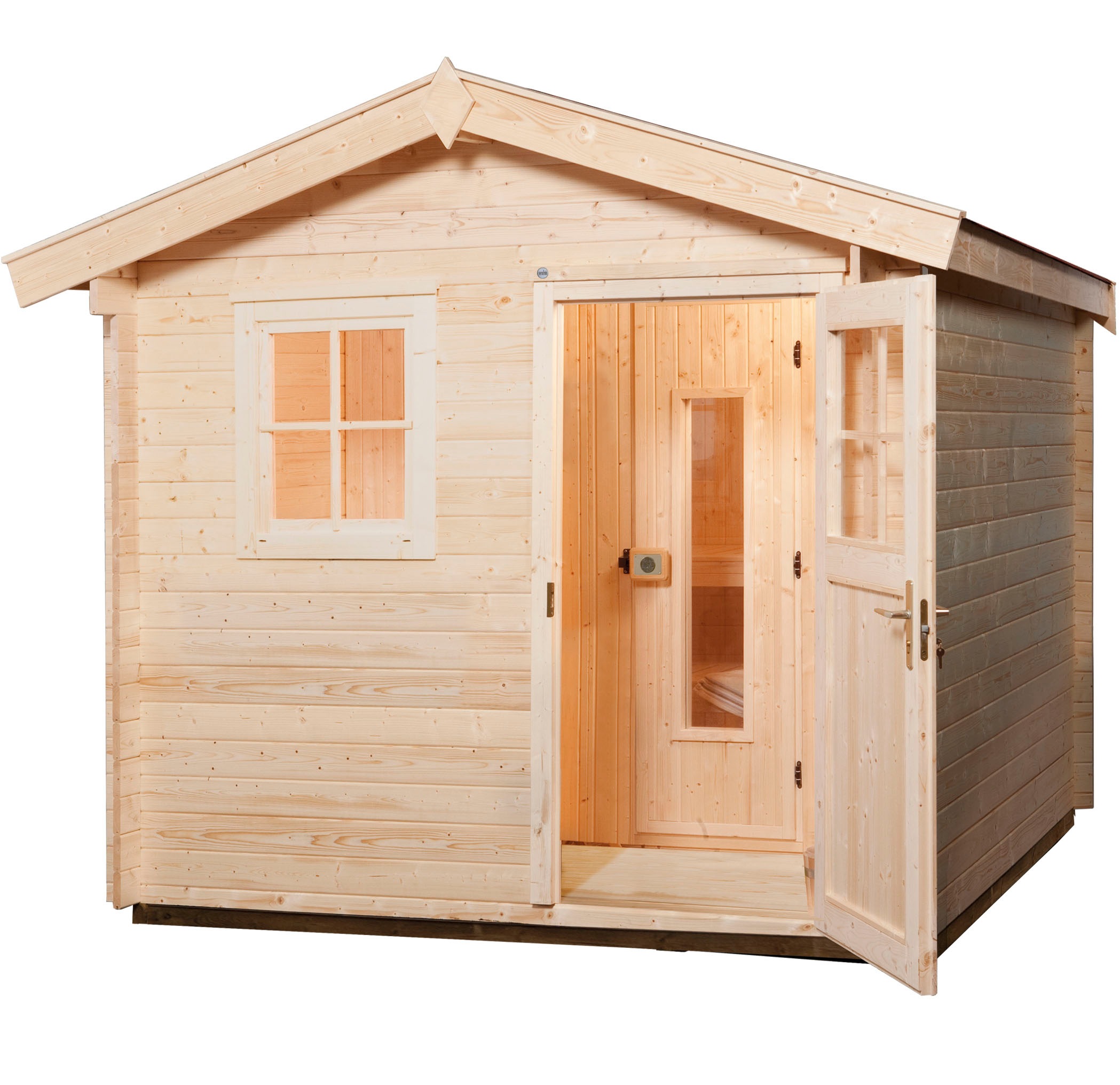 WEKA Saunahaus "Mikkeli", Saunaofen, integrierte Steuerung, 9 kW, beige, Garten, Saunen, Saunahaus inkl.hochwertiger Elementsauna