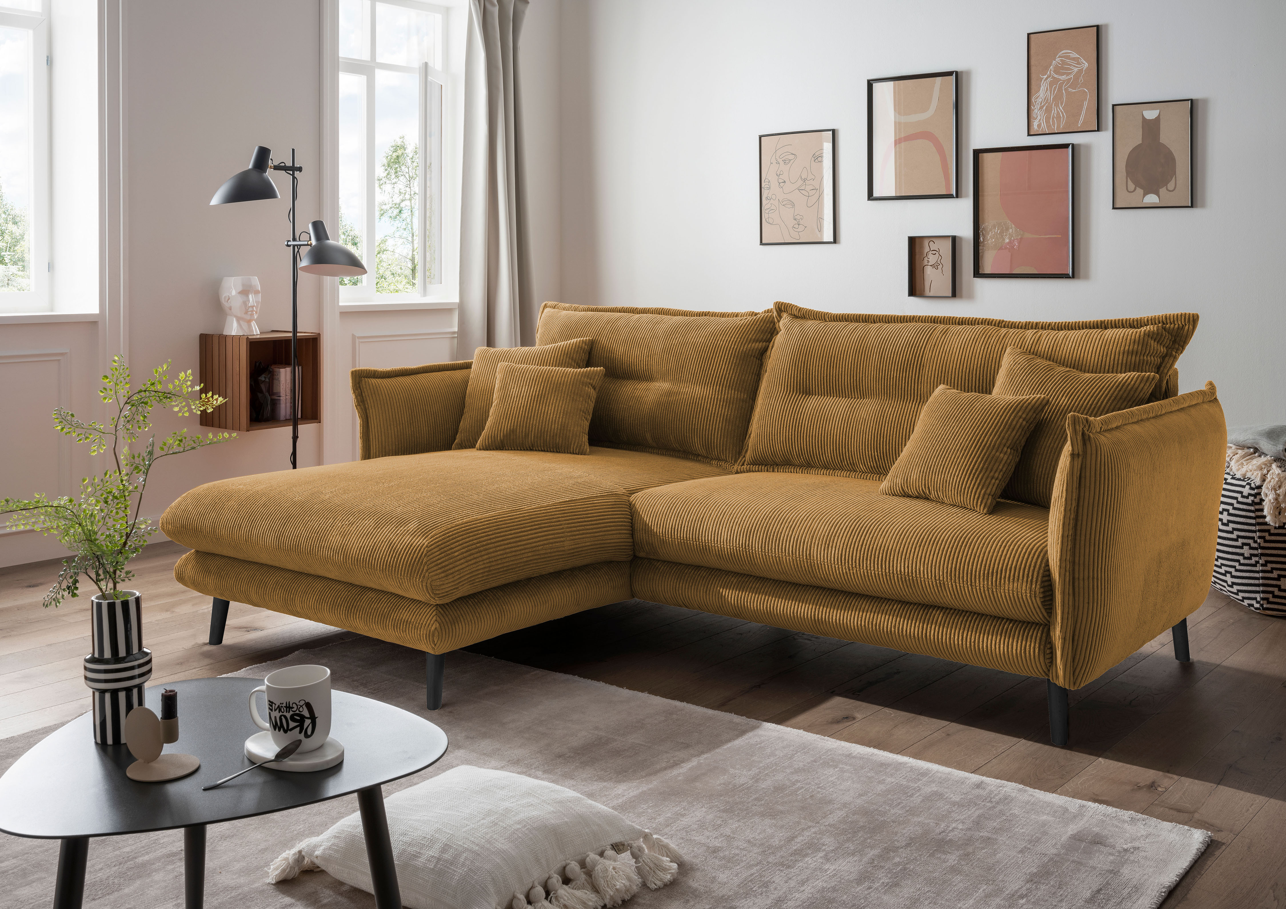 Home affaire Ecksofa "Levke, 255 x 180 cm, modern und bequem" Cord, L-Form, inkl. Rücken- und Zierkissen
