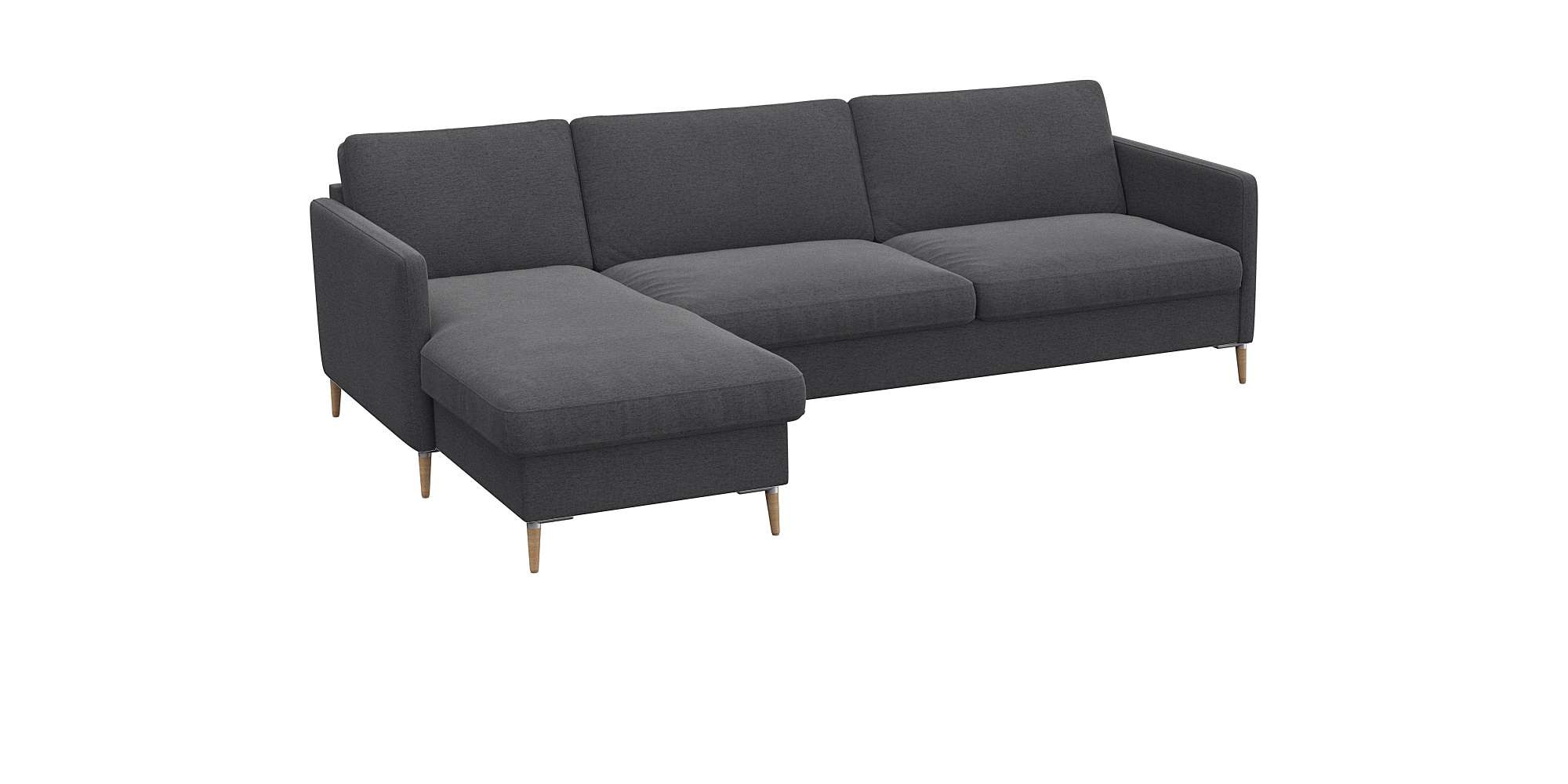 FLEXLUX Ecksofa »Fiore, super Sitzkomfort durch Kaltschaum im Sitz, L-Form«, schmale Armlehnen, Füße Alu+ Eiche
