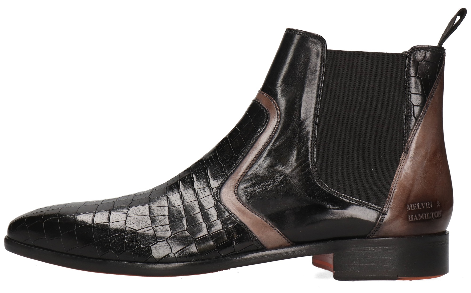 Melvin & Hamilton Chelseaboots »Lewis 26 - vegetabil gegerbt«, Stiefelette, Anzugschuh, Business Schuh mit Reptilien Prägung