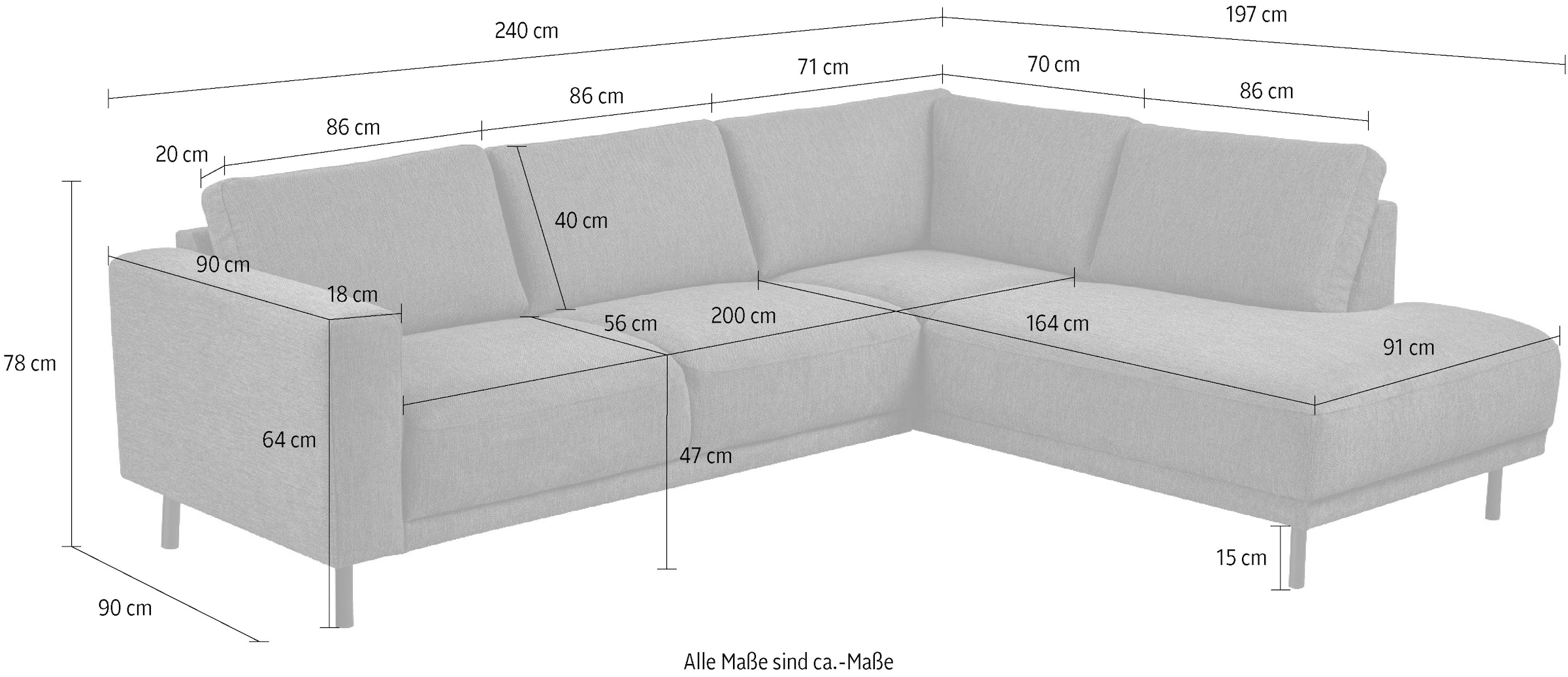 Home affaire Ecksofa »Sveeva, L-Form, B.240 cm, schwarze Metallfüße« langlebiger Webstoff, mit Wellenunterfederung, viele Farben
