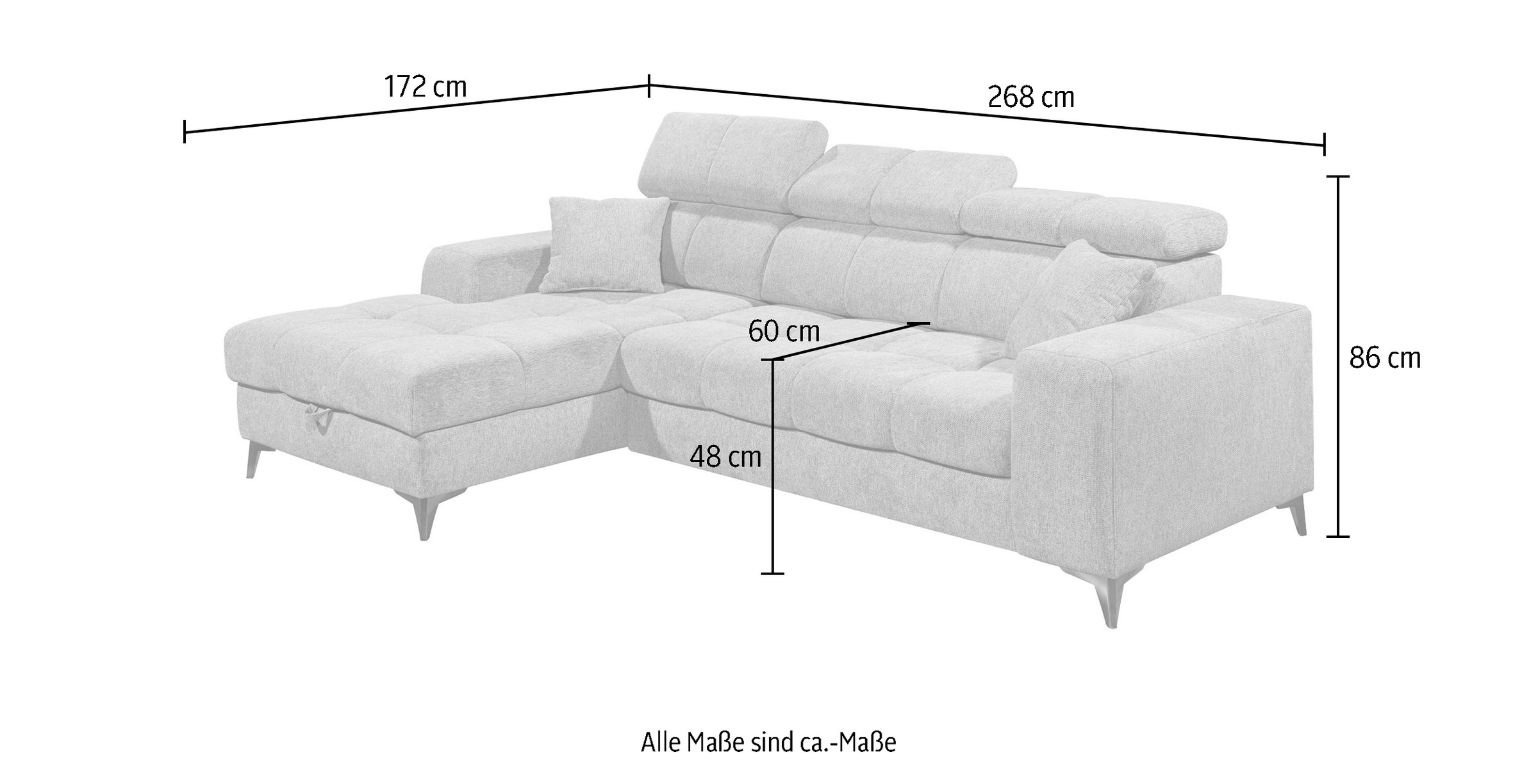 ED EXCITING DESIGN Ecksofa »Sydney L-Form«, mit Bettfunktion, Bettkasten, Kopfteilverstellung & 2 Zierkissen
