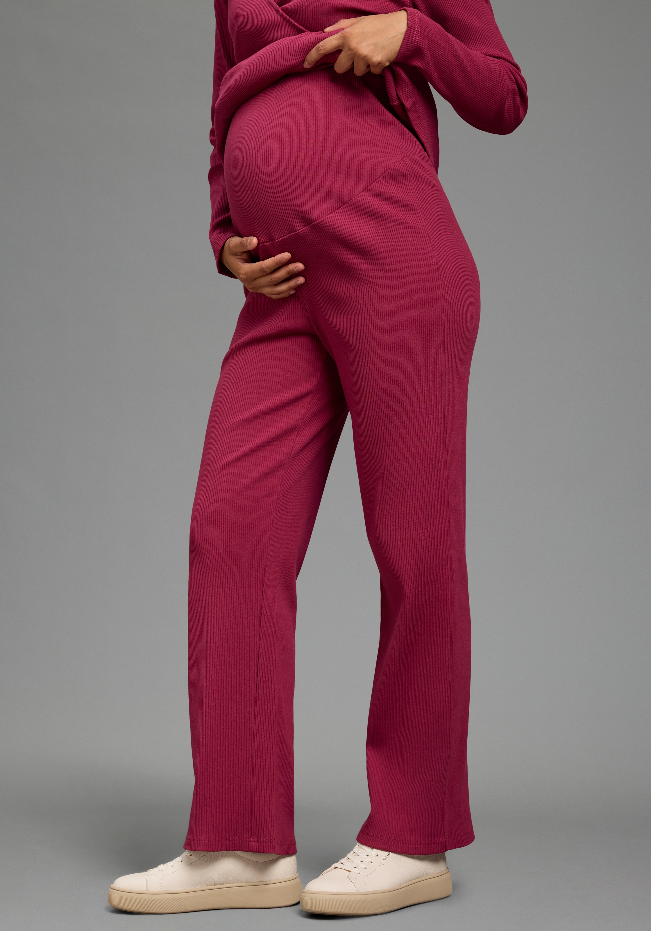 Neun Monate Umstandshose "Weite Jerseyhose für Schwangerschaft & Stillzeit, elastische Rippware" Umstands-Hose aus Rippware mit weitem Bein
