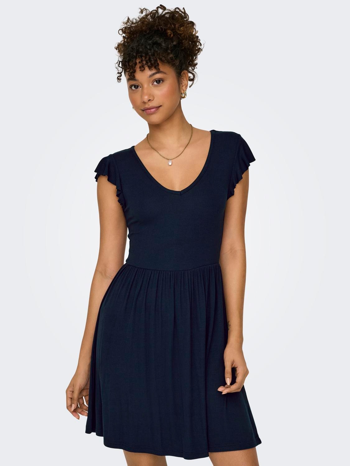 ONLY Jerseykleid »ONLBELIA S/L DRESS JRS« Viskosemischung, regular fit, V-Ausschnitt