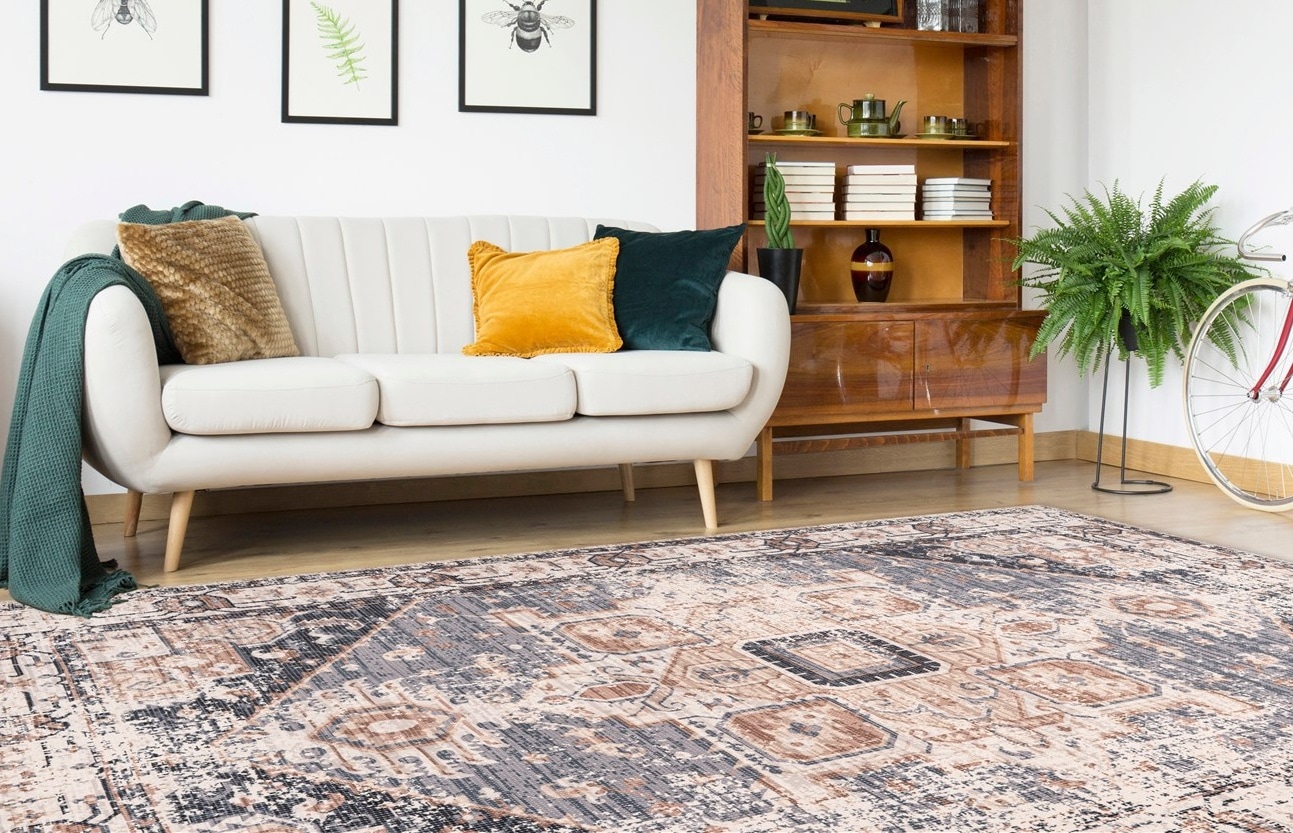 Teppich CALO-DELUXE "Emin 500", braun (braun, grau), B:80cm H:10mm L:150cm, Baumwolle, Teppiche, Teppich, reine Baumwolle, Wohnzimmer