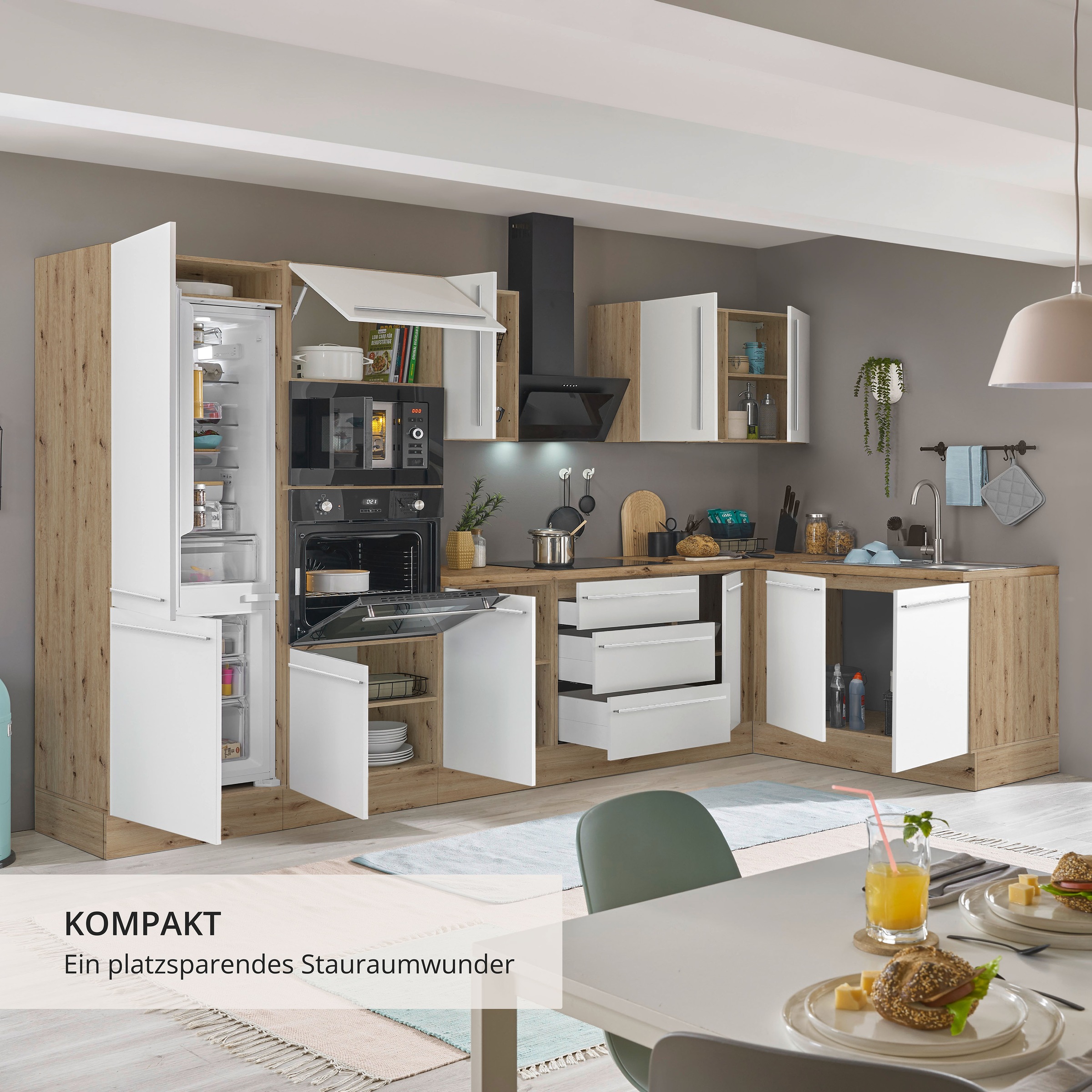 KOCHSTATION Winkelküche »Florida, Stellbreite 330x165 cm« wahlweise mit E-Geräten, mit Softclose für Türen und Schubkästen