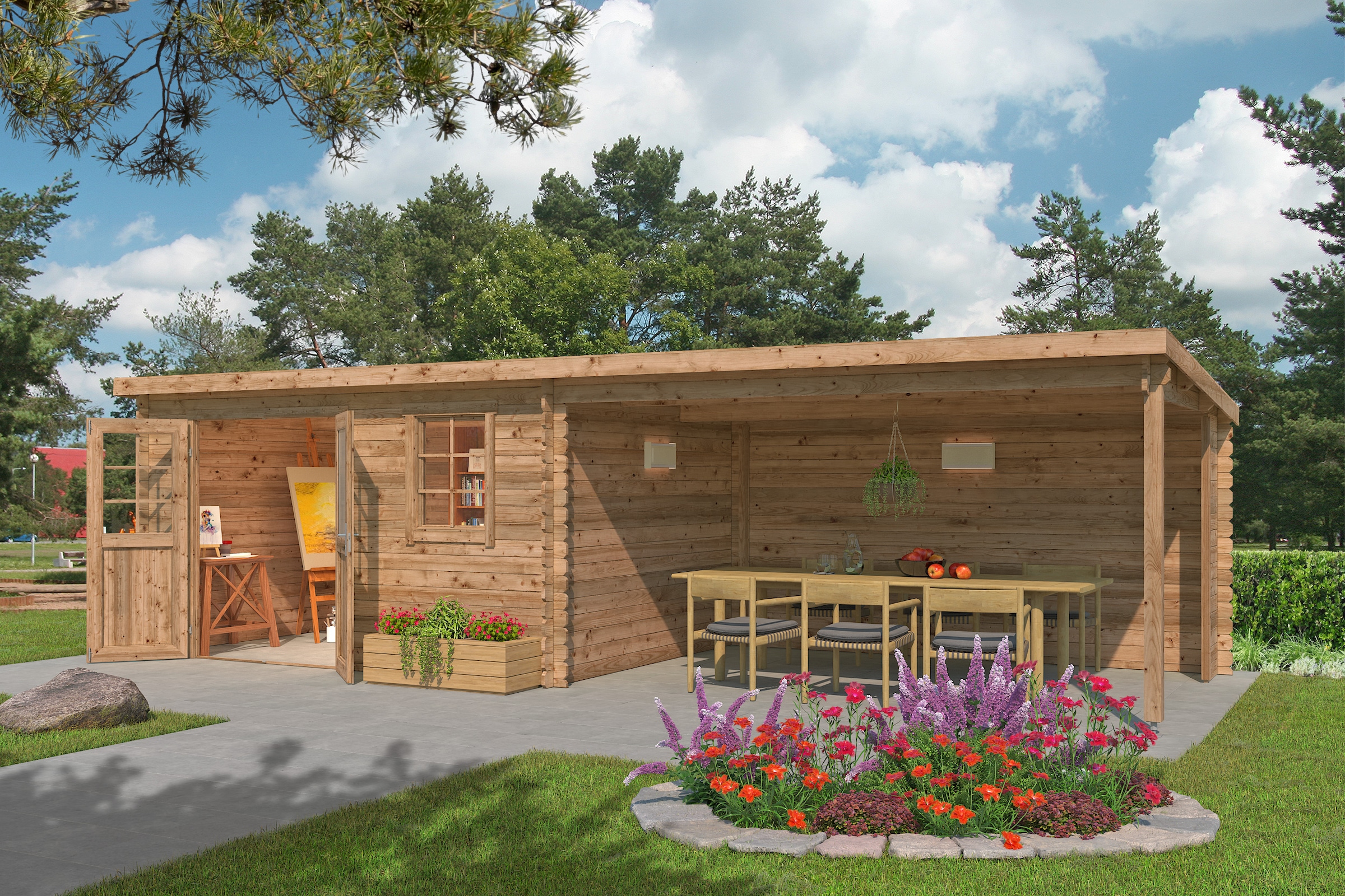 Nordic Holz Gartenhaus "Reno", (Unterstand inkl. Rückwand) günstig online kaufen