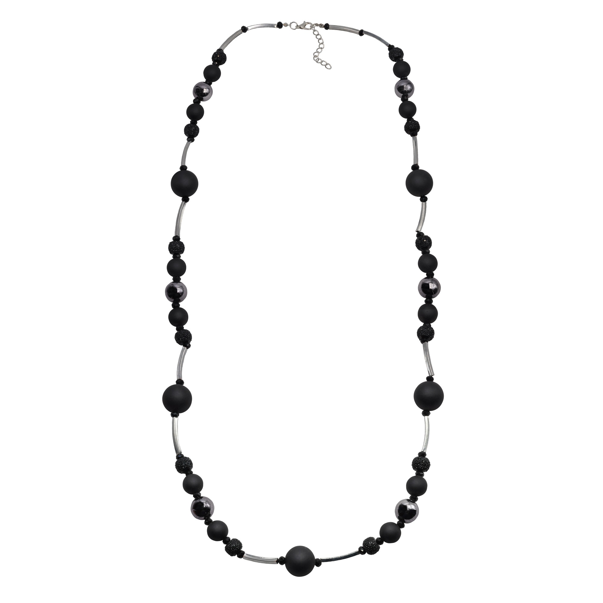 Collierkettchen STEUER "Metall glänzend Glasstein Schwarz", schwarz, Halsketten, Damen, 57,0cm, Metall, L: 57, glänzend