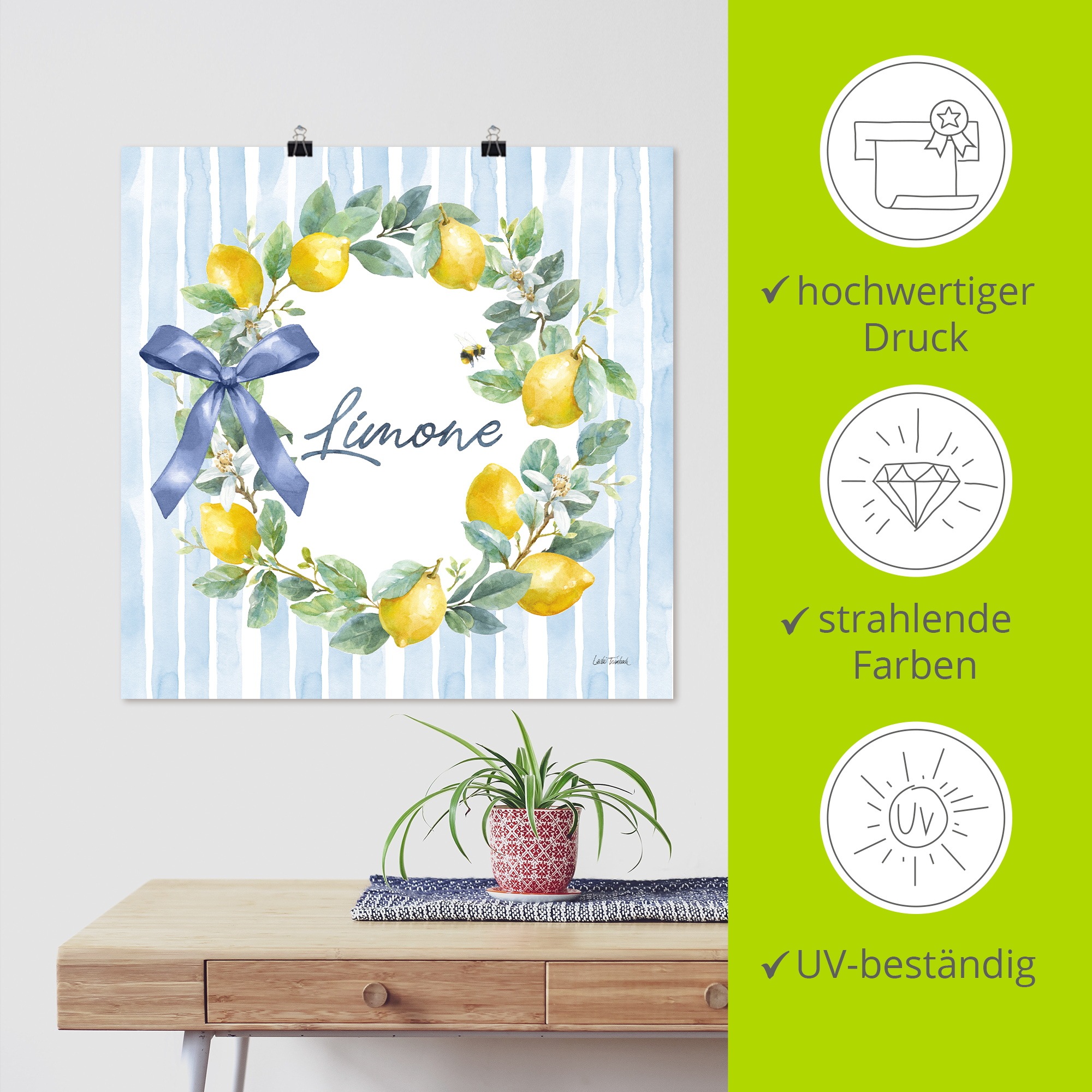 Wandbild ARTLAND "Le Citron IV", farbe bild(er): gelb, B:40cm H:40cm, Papier, Bilder, als Alubild, Leinwandbild, Poster, Wandaufkleber in verschied. Größen 2