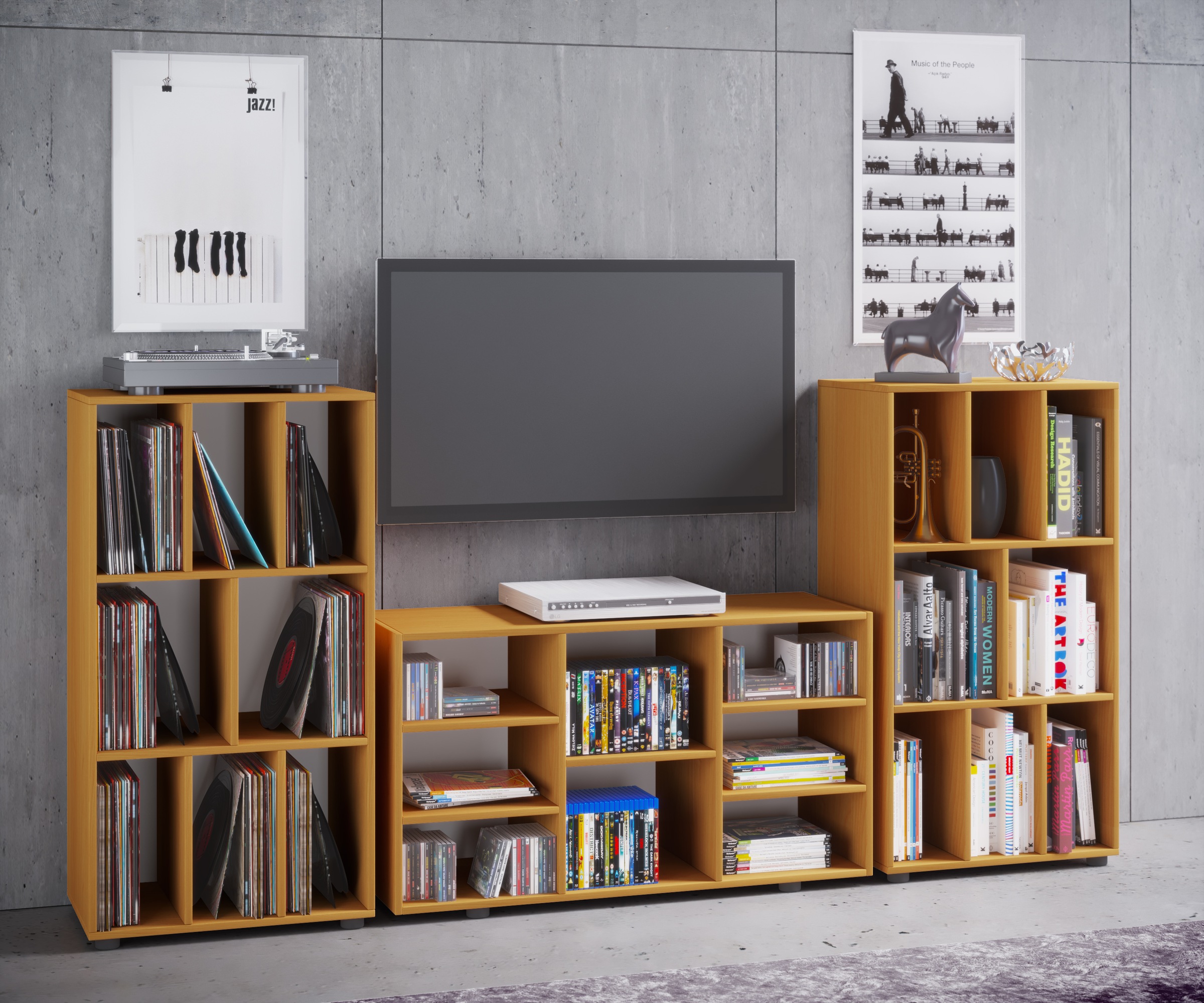 VCM Kommode »VCM Holz Kommode | Sideboard mit praktischen Fachbodeneinteilung | Schallplattenregal | Maße ca. H. 114 x B. 60 x T. 40 cm - Woltino«, (VCM Woltino)