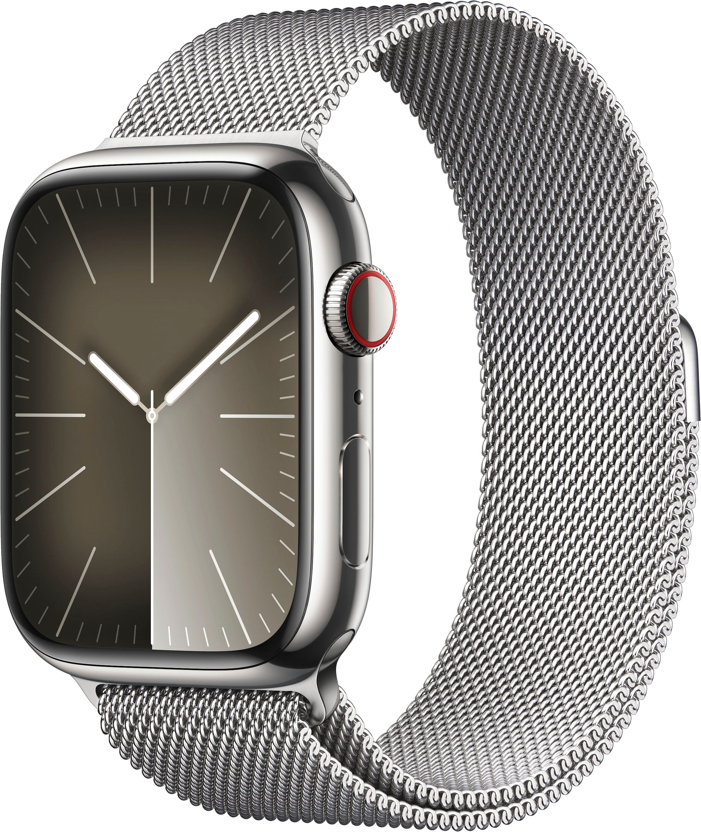 Apple Smartwatch »Watch Series 9 GPS + Cellular Stainless Steel 45mm One-Size«, (Watch OS 10 Milanese Loop)