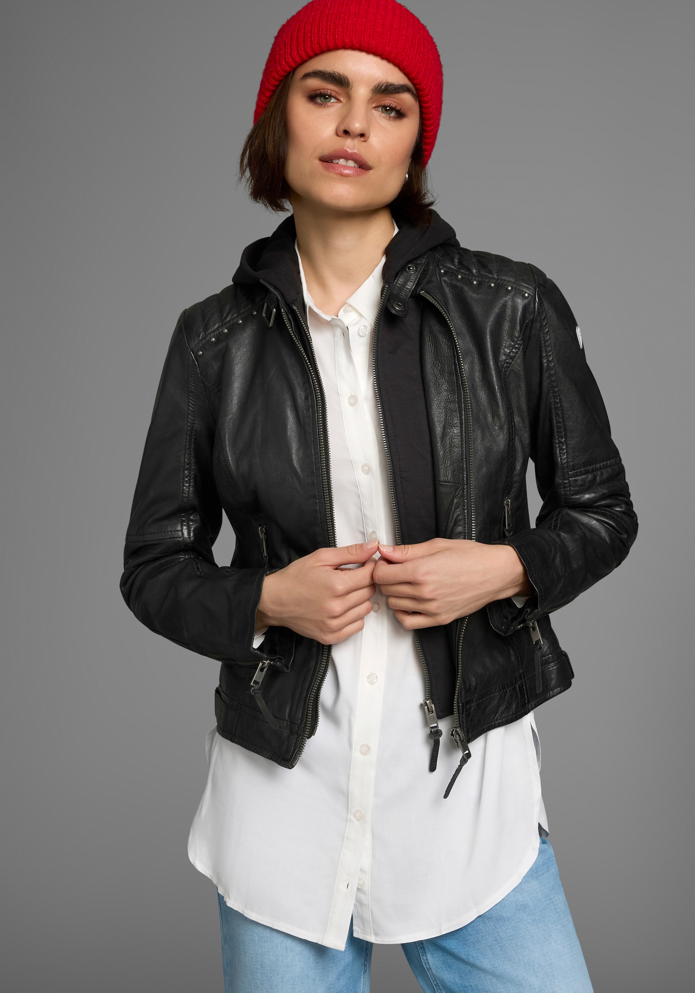 ALPENBLITZ Lederjacke "Lissabon", mit Kapuze, für Sommer und Übergangszeit, günstig online kaufen