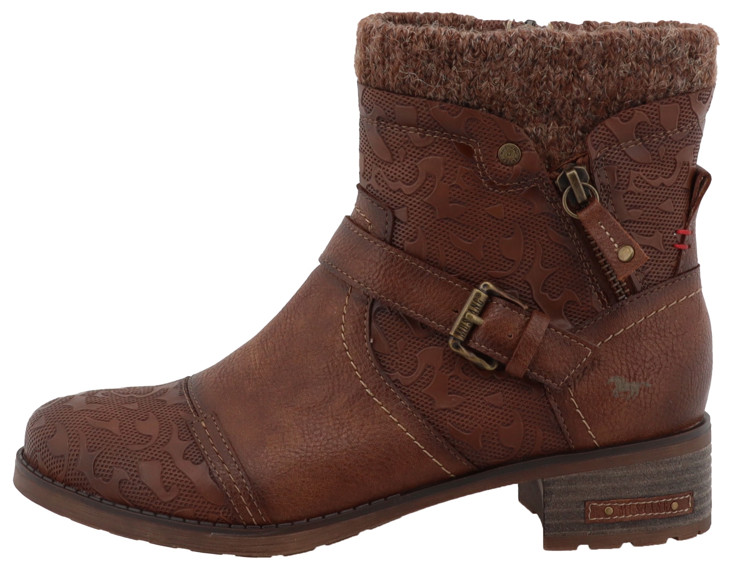 Mustang Shoes Winterstiefelette »Fabienne«  Biker Boots mit Blockabsatz und Zierriemchen