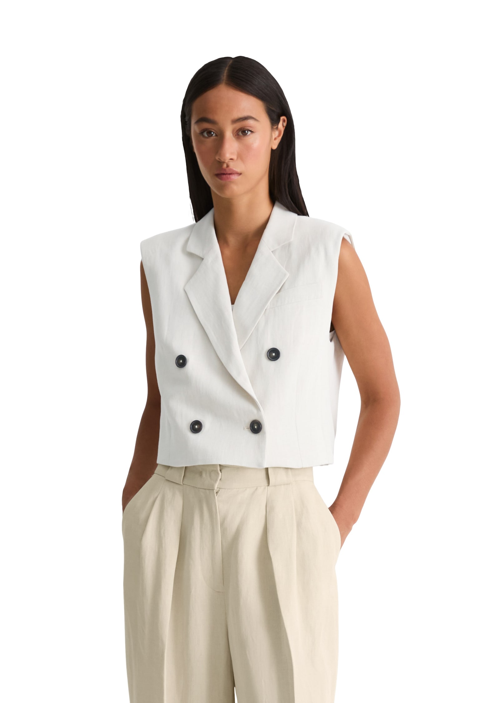 MARC O'POLO Damen Anzugweste "aus Viskose-Leinen-Mix"dusty beige melange, Gr. 46, unifarben, Obermaterial: 59% Viskose, 41% Leinen, Westen