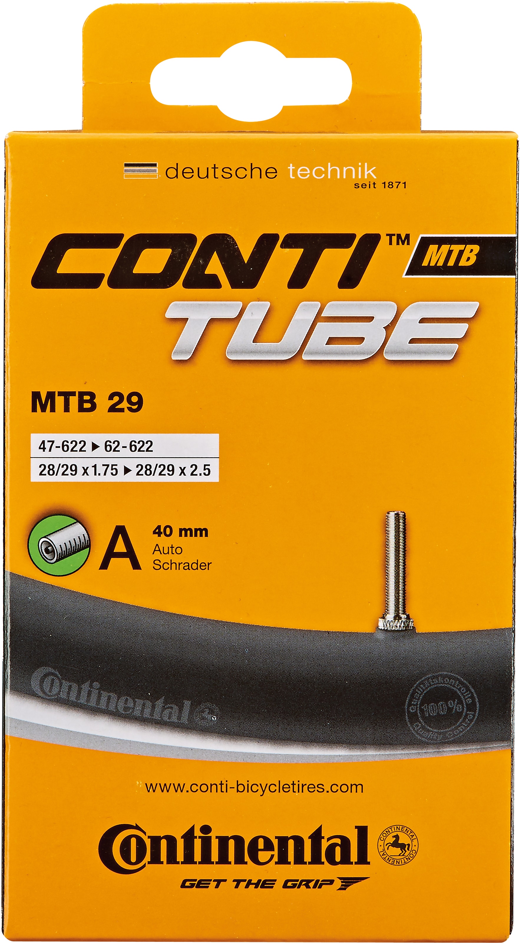 PROPHETE Fahrradschlauch "CONTINENTAL", 48mm, Autoventil (AV), 29 Zoll (73,66cm), schwarz, Fahrradschläuche